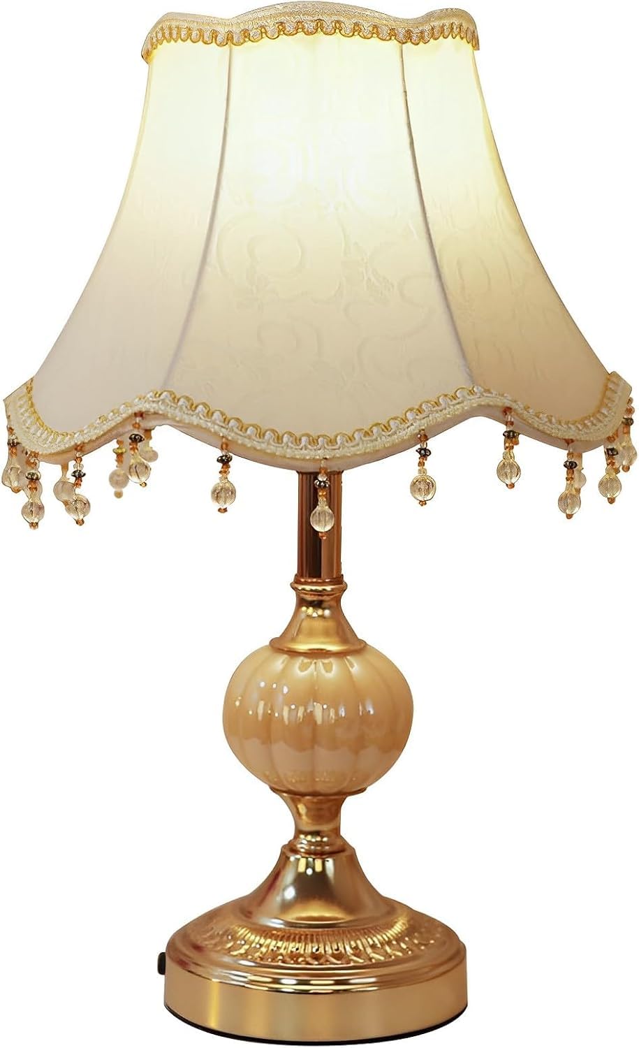 Classic Tiffany European Style Table Lamp with Fabric Drum Shade & Gold Base - Elegant Bedside Desk Lamp for Bedroom, Living Room, Office | Perfect for Nightstand, Study Room & Home Decor