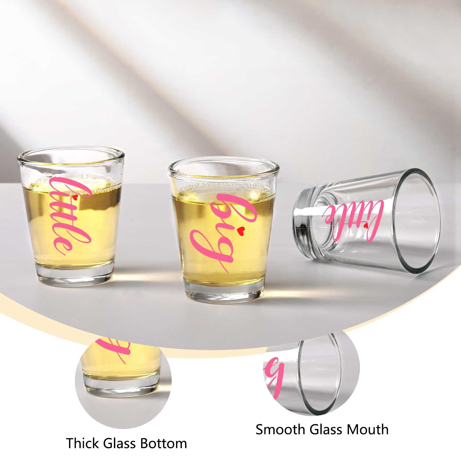Futtumy Sorority Gifts - 2 OZ Big Little Shot Glasses Set (2PCS Pink) - Perfect for Sorority Big Sister Little Sister Gifts, Women & Girls - Fun Drinking Glasses for Parties, Celebrations & Greek Life Events