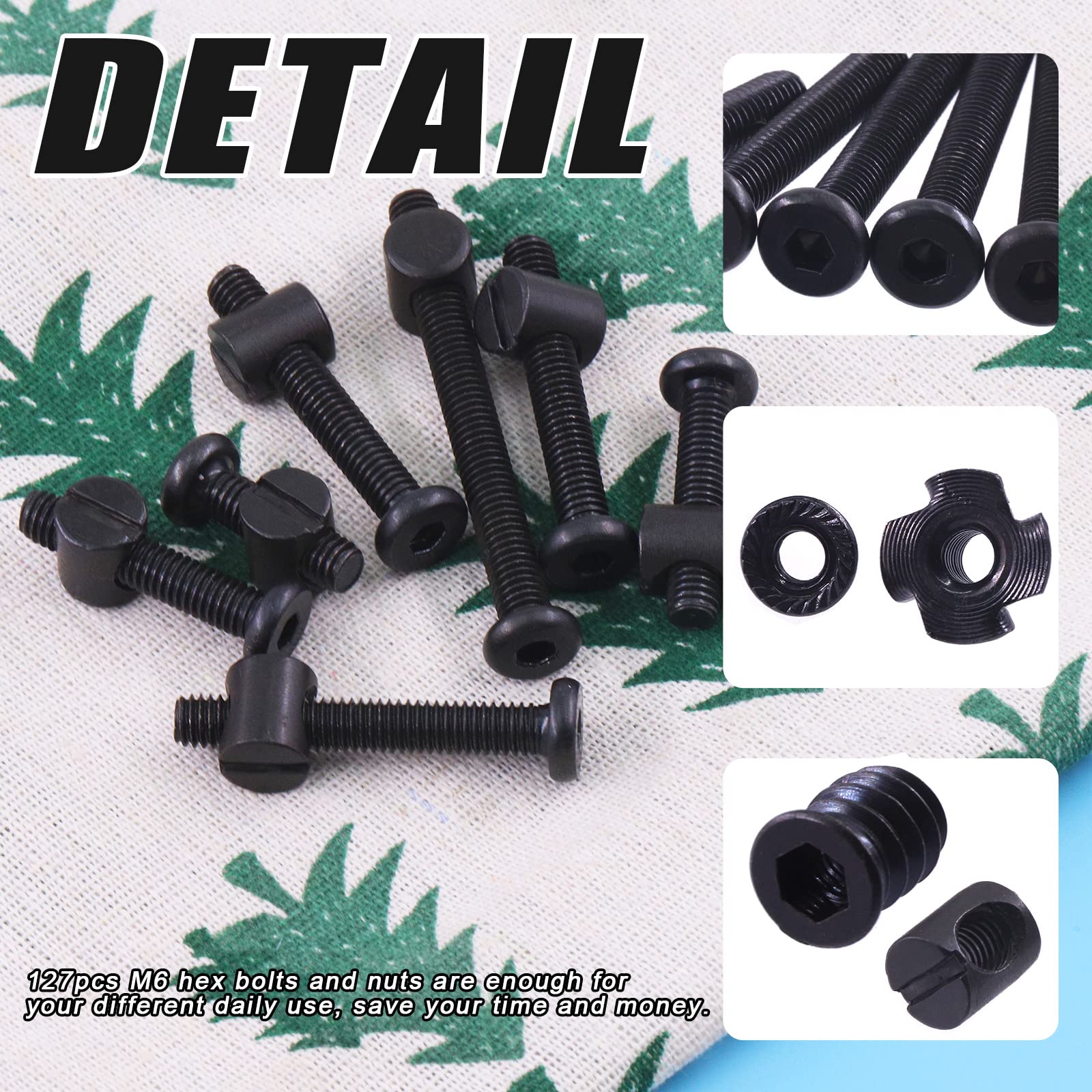 Glarks 128Pcs M6 Baby Bed Screws Kit with Nuts & Wrench for Furniture & Woodworking