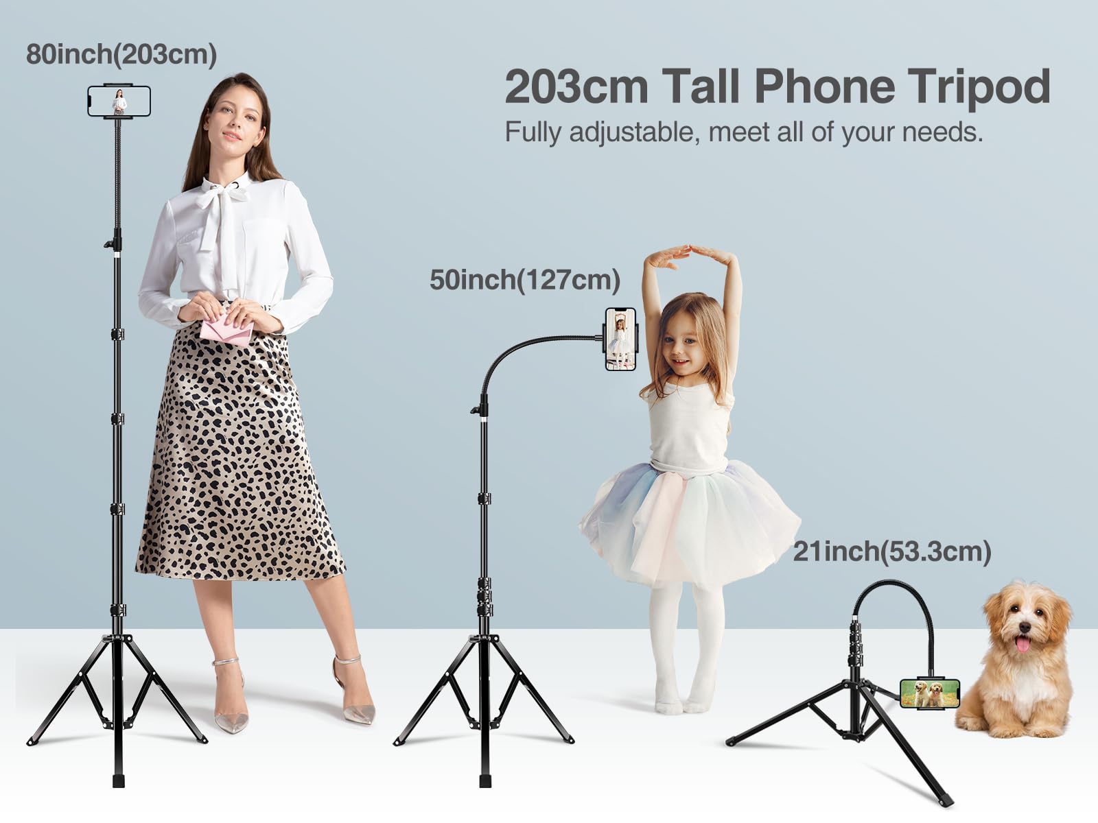 Elitehood 203cm Tall Heavy Duty Metal Tripod Stand with 360° Rotating Phone Holder - Adjustable Gooseneck Overhead Tripod for iPhone 16/15/14/13/12 Pro Max & All Smartphones - Perfect for Video Filming, Live Streaming, Photography & Content Creation