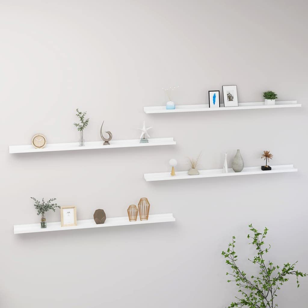 Floating Wall Shelves Set of 4 - White Wooden Shelves for Home Decor (45.3