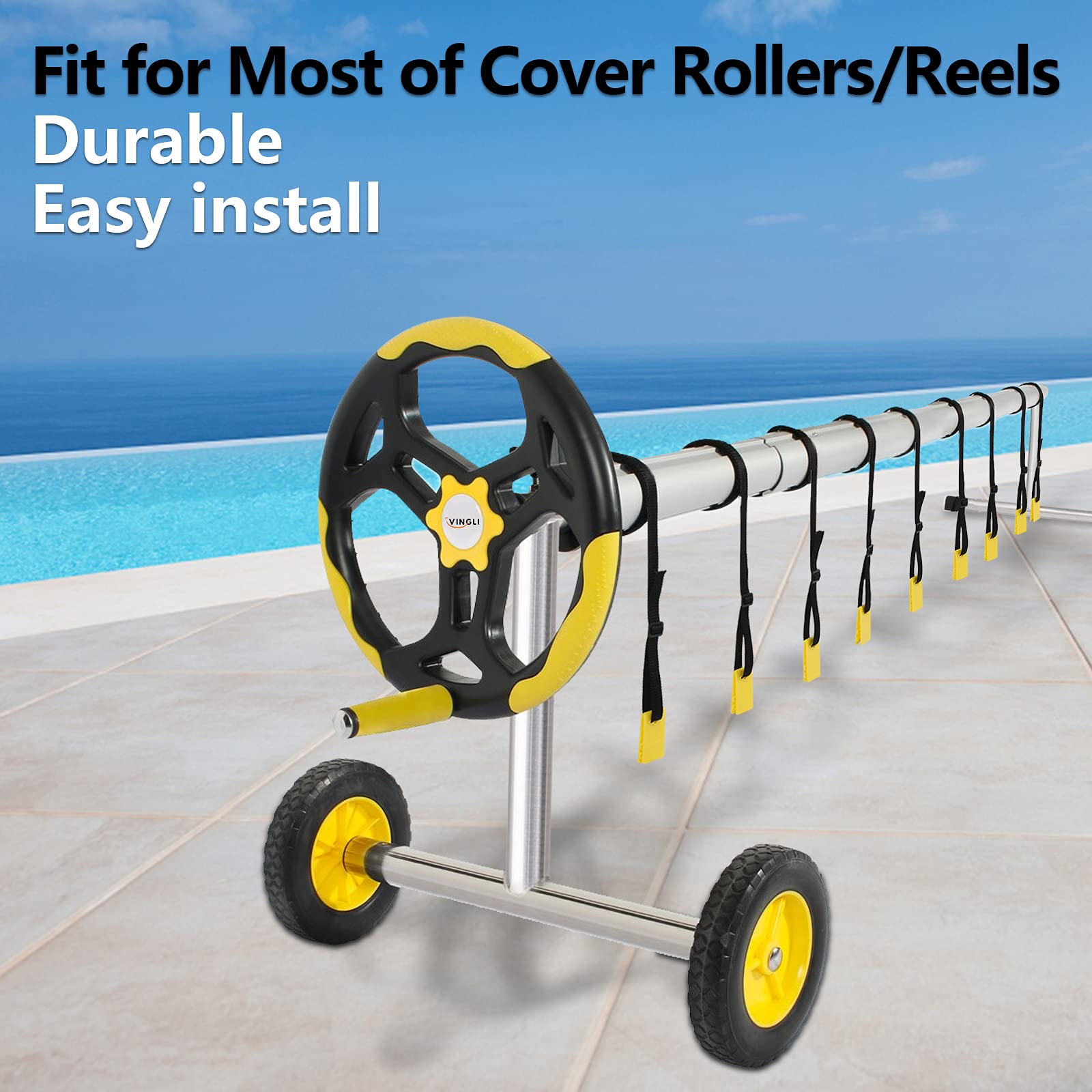 VINGLI In-Ground Pool Cover Reel Set with Embedded Straps & Clips - Solar Pool Cover Reel Attachment Kit Includes 8 Adhesive Nylon Straps, 12 Cord Plates & 8 Buckles for Easy Pool Cover Storage | Perfect for Backyard Swimming Pools, Residential Pool Maintenance & Winter Pool Protection