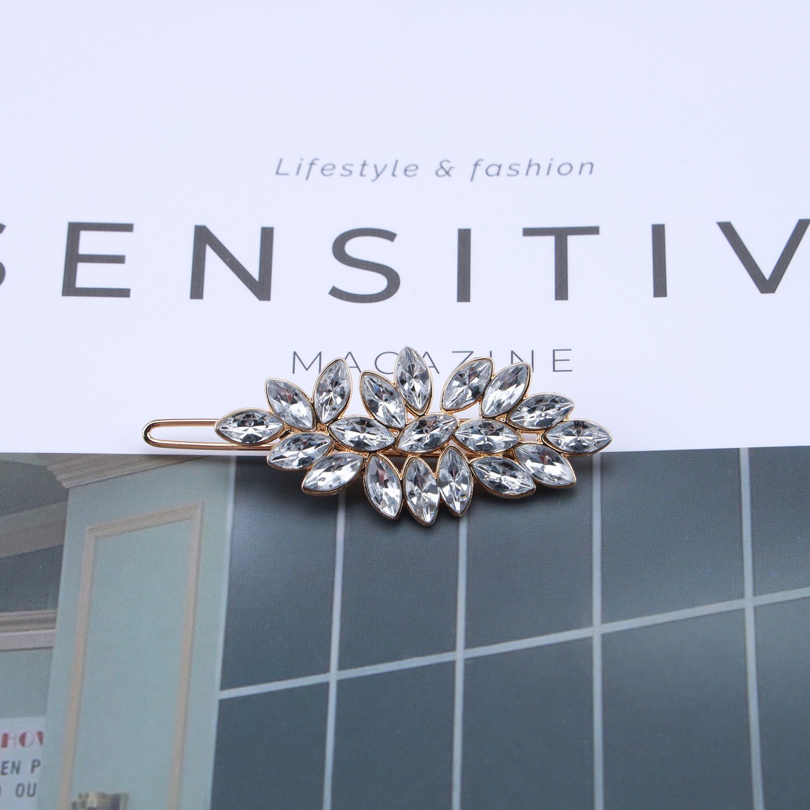Bohemian Rhinestone Crystal Leaf Hair Clip - Gold Leaf Side Barrette Hairpin for Women & Girls - Bridal CZ Headpiece Accessory - Perfect for Weddings, Parties & Everyday Elegance