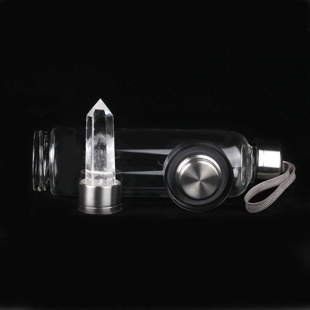 Gaone 550ml Crystal Water Bottle with Natural White Quartz Wand - Reusable, BPA-Free, Clear Quartz Infused Water Bottle for Energy, Hydration & Wellness - Perfect for Yoga, Meditation, Office & Home Use