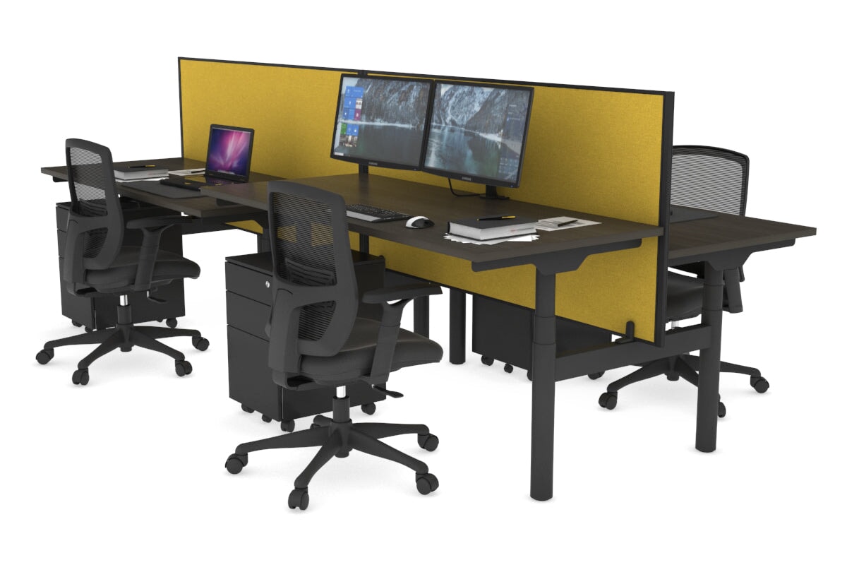 Flexi Premium Height Adjustable 4-Person H Bench Workstation - Black Frame [1200L x 700W] - Ideal for Office, Coworking Space & Home Office Setup