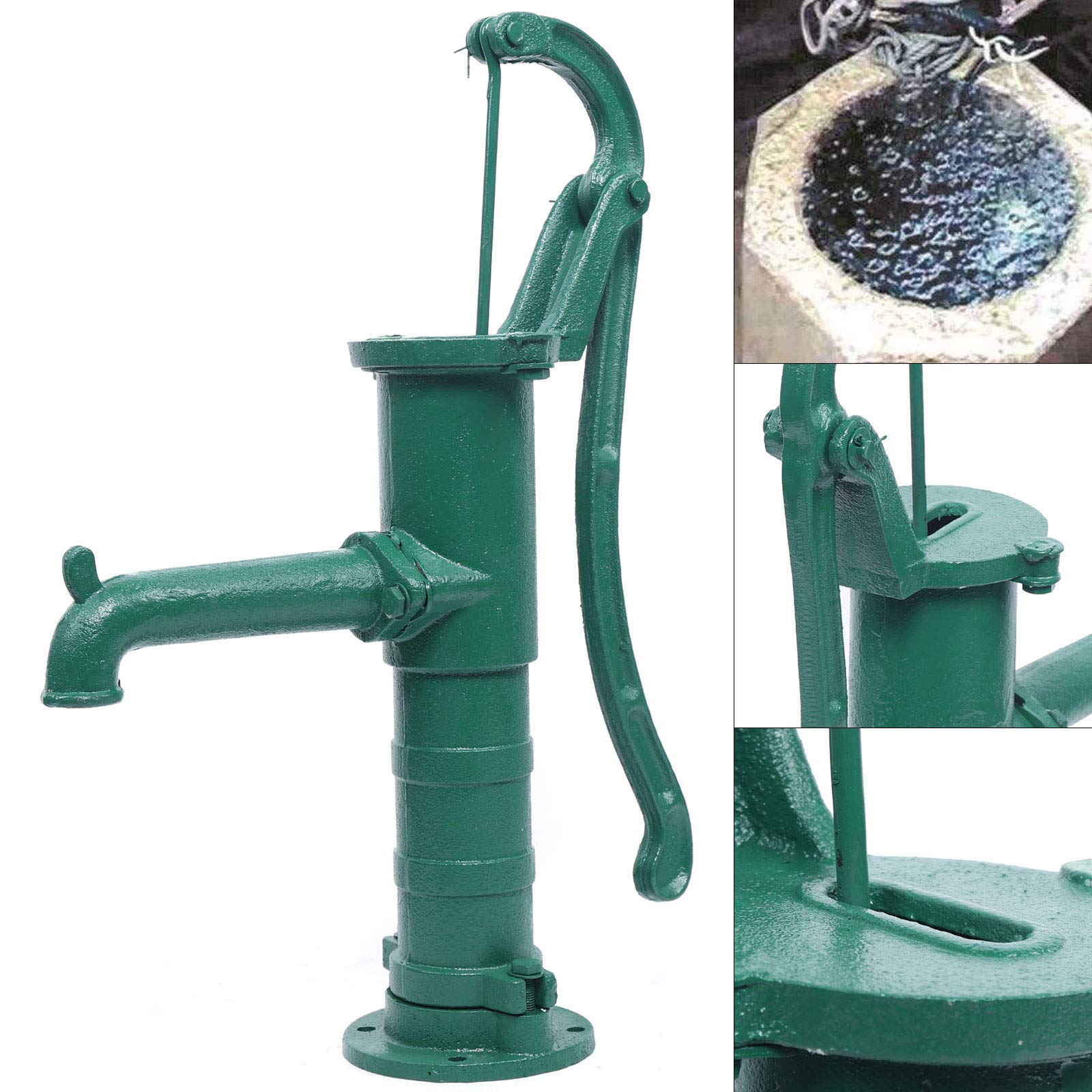 CNCEST Manual Water Pitcher Pump - Cast Iron Hand Pump for Outdoor Yard, Pond & Well - 26ft Max Pressure Head - Green - Perfect for Garden Irrigation, Livestock Watering & Emergency Water Supply