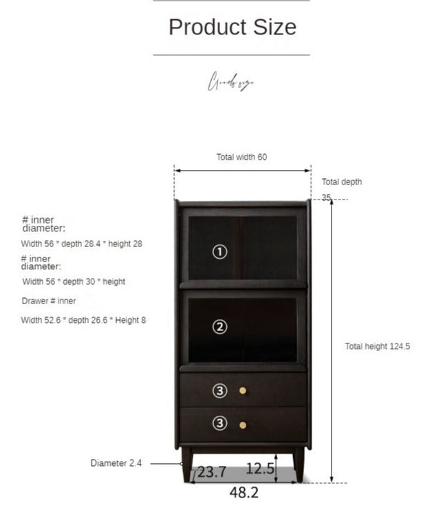 Solid Oak Wood Side Cabinet - Black Finish | Stylish Storage for Living Room, Bedroom, or Office