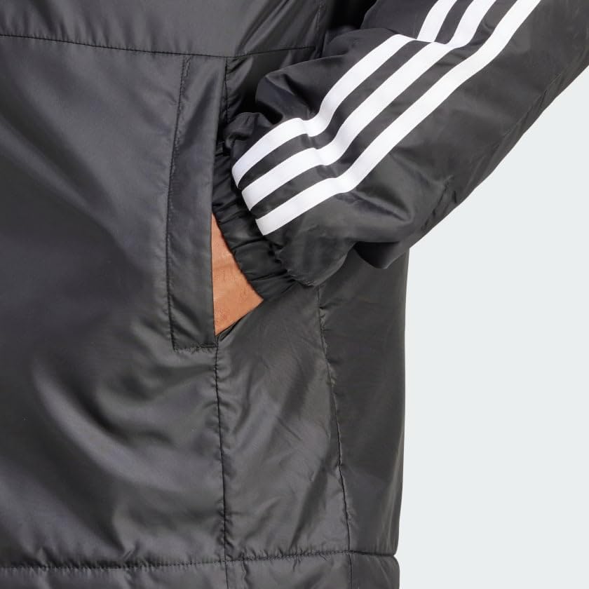 Adidas Men's Essentials 3-Stripes Insulated Hooded Jacket - Warm Winter Coat for Outdoor Sports & Casual Wear