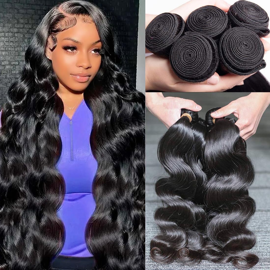 Aelinsi 100% Unprocessed Virgin Brazilian Human Hair Extensions - 4 Bundles Body Wave (22 24 26 28 Inch) 12A Grade Natural Black Wavy Hair for Stunning Hairstyles - Perfect for Daily Wear, Parties & Special Occasions