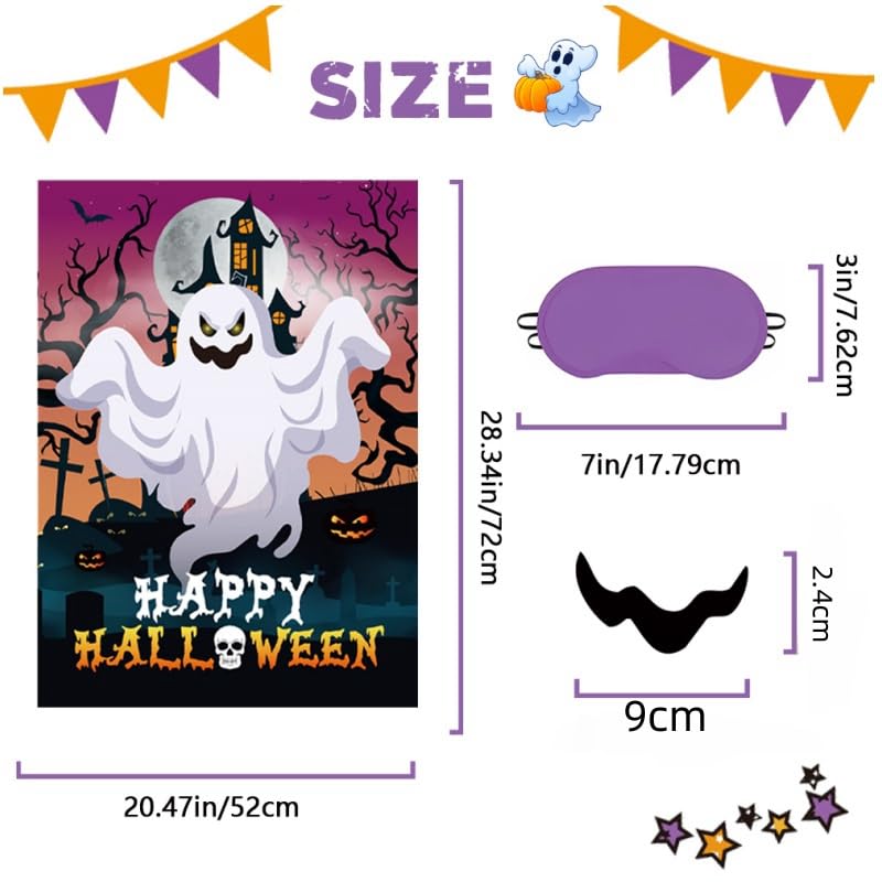 Halloween Party Games Decorations for Kids - Pin The Tail Game Set with Spider Web & Ghost House Props - Outdoor Halloween Activities for Family & Friends (Spooky Ghost Theme) - Perfect for Trick-or-Treat Events, Haunted House Parties & Classroom Celebrations