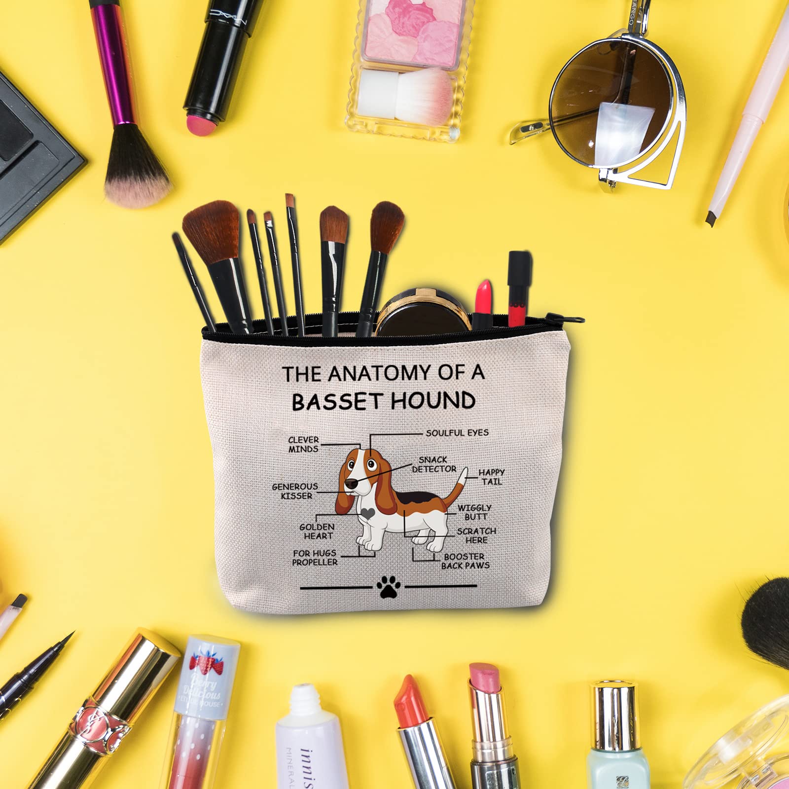 LEVLO Funny Basset Hound Lovers Gift - The Anatomy of A Basset Hound Cosmetic Bag for Veterinary Moms | Travel Toiletry Organizer for Dog Lovers | Perfect for Makeup Storage & Pet Owner Gifts