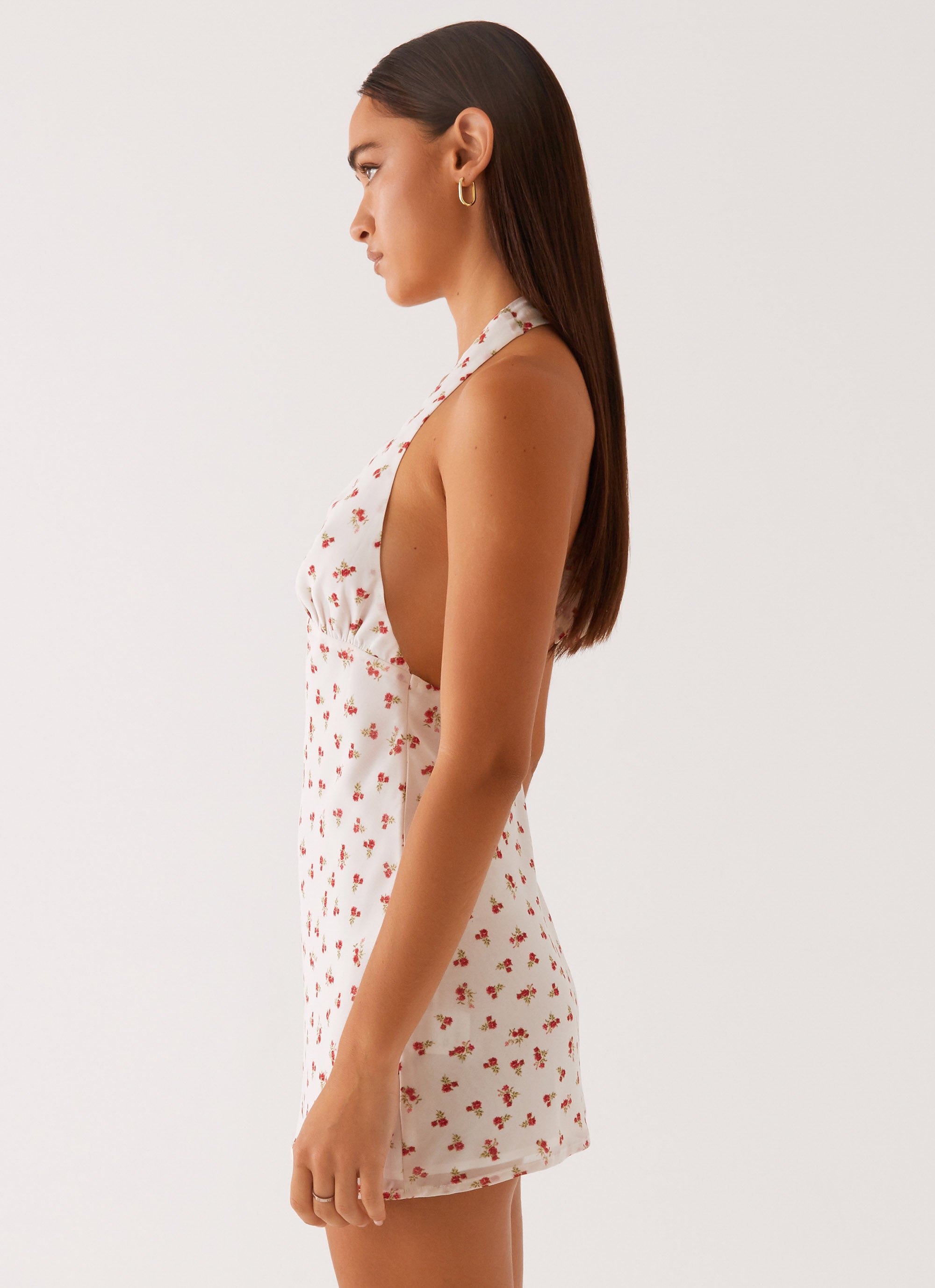 Highlands Halterneck Mini Dress - Red Ditsy Floral Print Summer Dress for Women | Perfect for Beach Vacations, Pool Parties & Date Nights