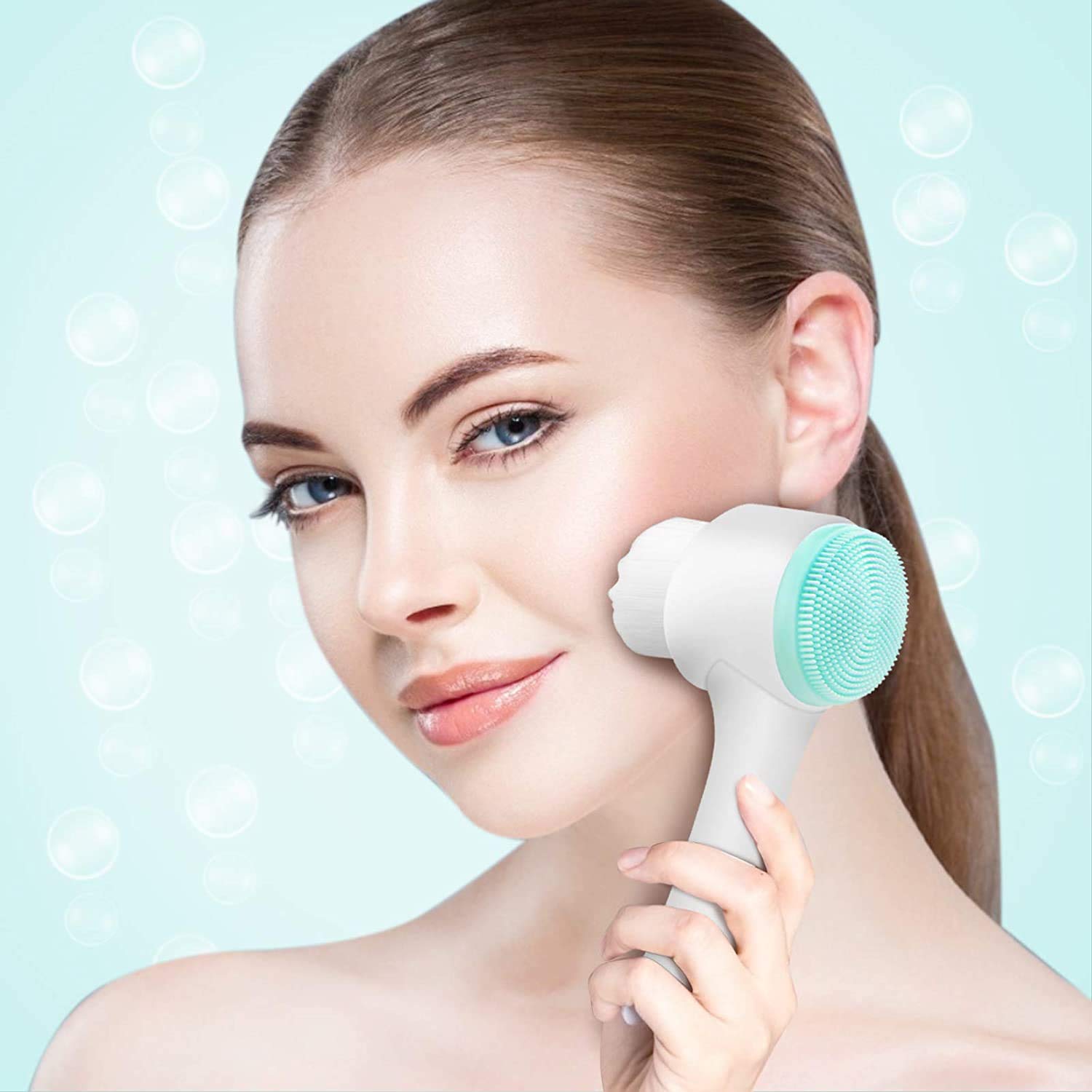 TREXEE 2 in 1 Facial Cleansing Brush - 3D Double-Sided Silicone & Soft Bristles for Deep Cleansing, Exfoliating, Makeup Removal & Acne Care (White) | Perfect for Daily Skincare & Spa-Like Facial Massage at Home