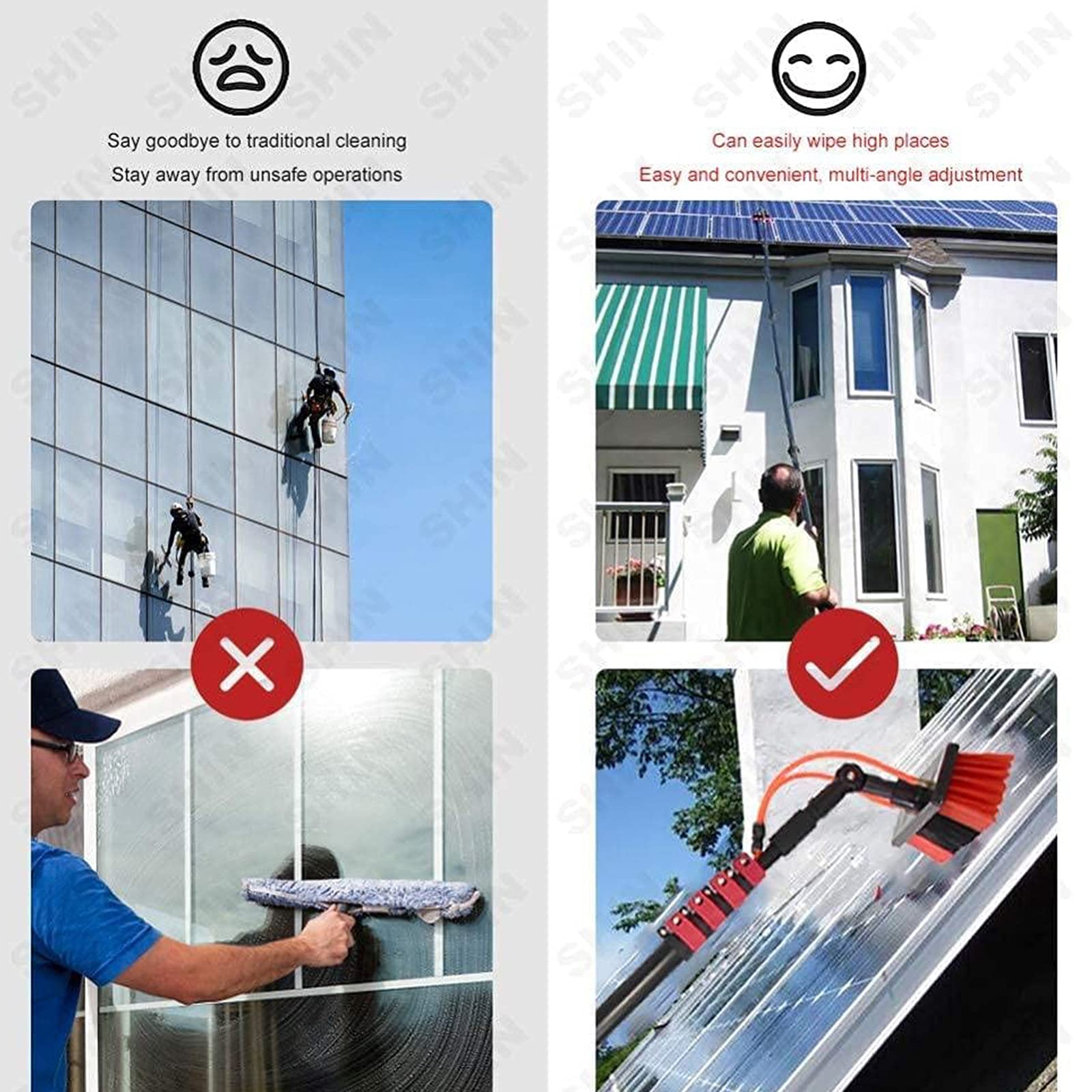Professional Water Fed Pole Window Cleaning Kit - 12FT (3.6m) Extendable Solar Panel & Glass Cleaner System with 55cm Brush Head | Perfect for Outdoor Windows, Greenhouse Roofs & Commercial Buildings