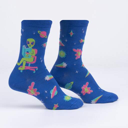 InterGalactic Reading List Women's Crew Socks - Fun Novelty Socks for Book Lovers, Readers & Librarians - Perfect Gift for Book Club Members & Reading Enthusiasts