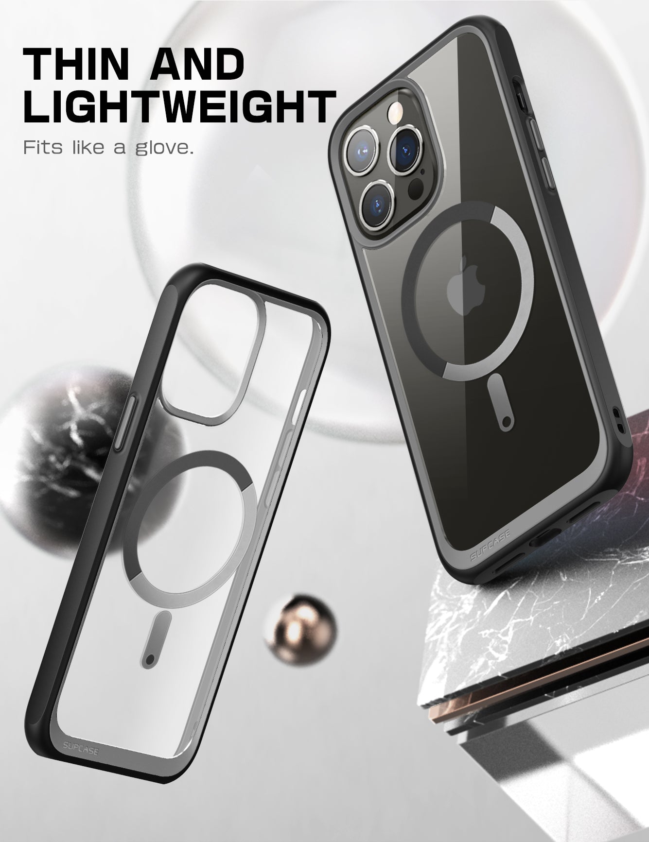 iPhone 14 Pro Max 6.7 Inch Unicorn Beetle MAG Slim Clear MagSafe Case - Shockproof Protective Cover with Magnetic Alignment (Open Box, Black) | Perfect for Daily Use, Travel & Wireless Charging