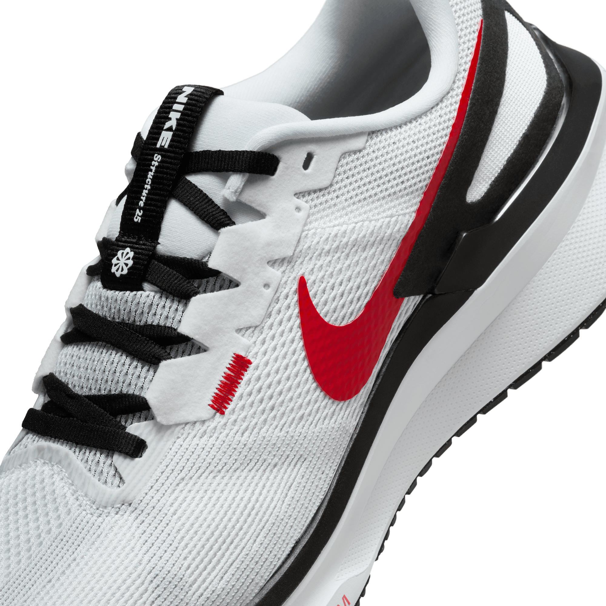 Men's Structure 25 Running Shoes - White/Black/Light Smoke Grey/Fire Red | Lightweight Cushioned Sneakers for Jogging, Gym & Daily Wear
