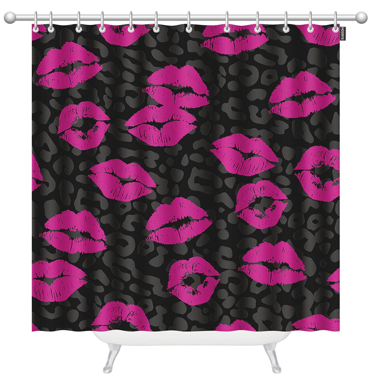 Floral Pink Lip Print Shower Curtain - X-Long 72x84 Inch Polyester Bathroom Decor with Hooks, Seamless Repeat Lipstick Kiss Pattern for Girls - Perfect for Modern Bathrooms, Teen Rooms & Glam Style Decor