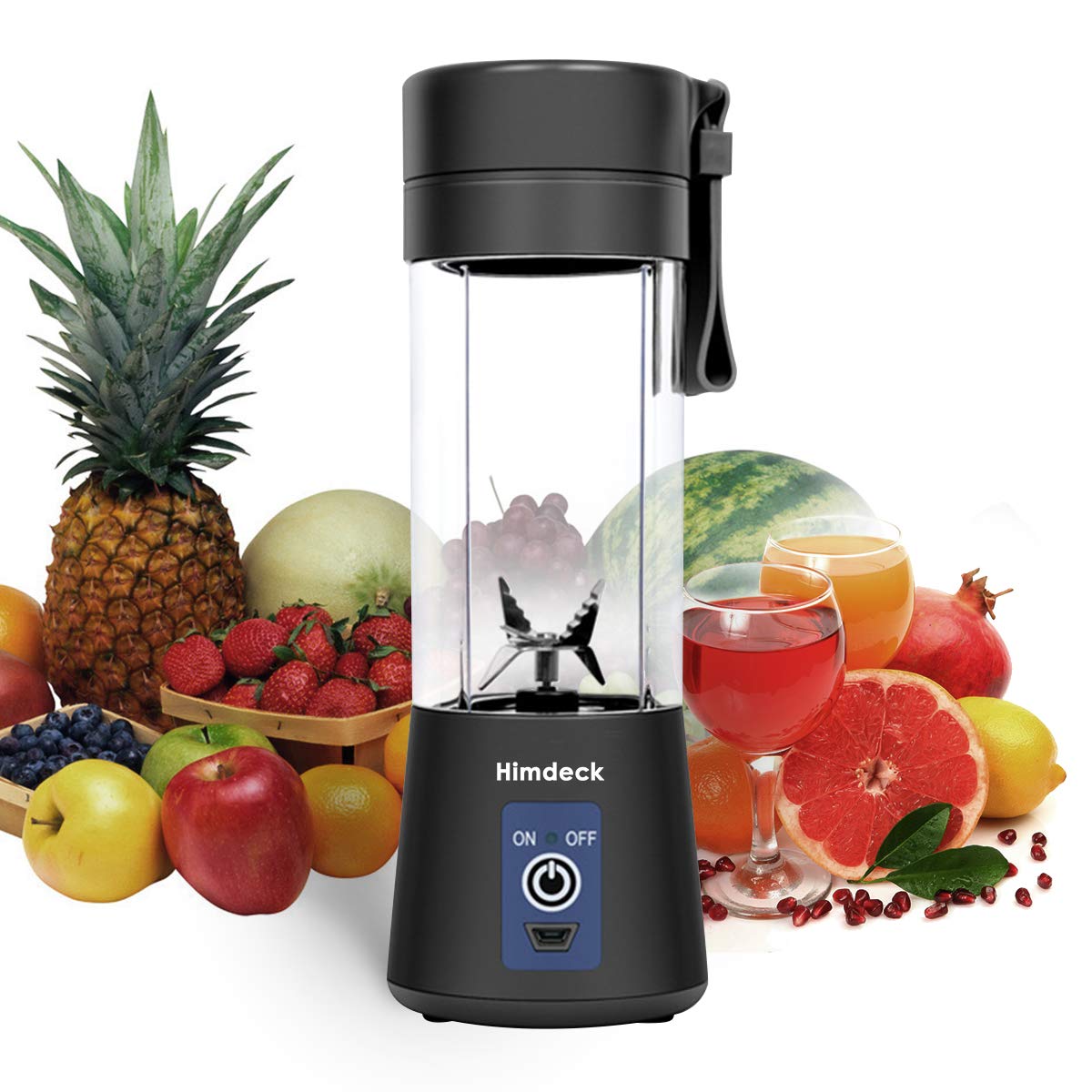 Portable Personal Blender for Smoothies, Shakes & Juices - 380mL USB Rechargeable Electric Fruit Mixer with 6 Blades - Mini Ice Blender Cup for Home, Office, Gym & Travel - Perfect for Healthy Drinks On-The-Go (Black)