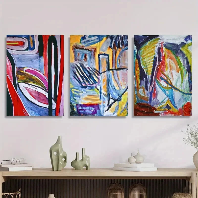 3-Piece Abstract Oil Painting Brushwork Metal Wall Art Prints - Ready to Hang | Modern Home & Office Decor for Living Room, Bedroom, Dining Area