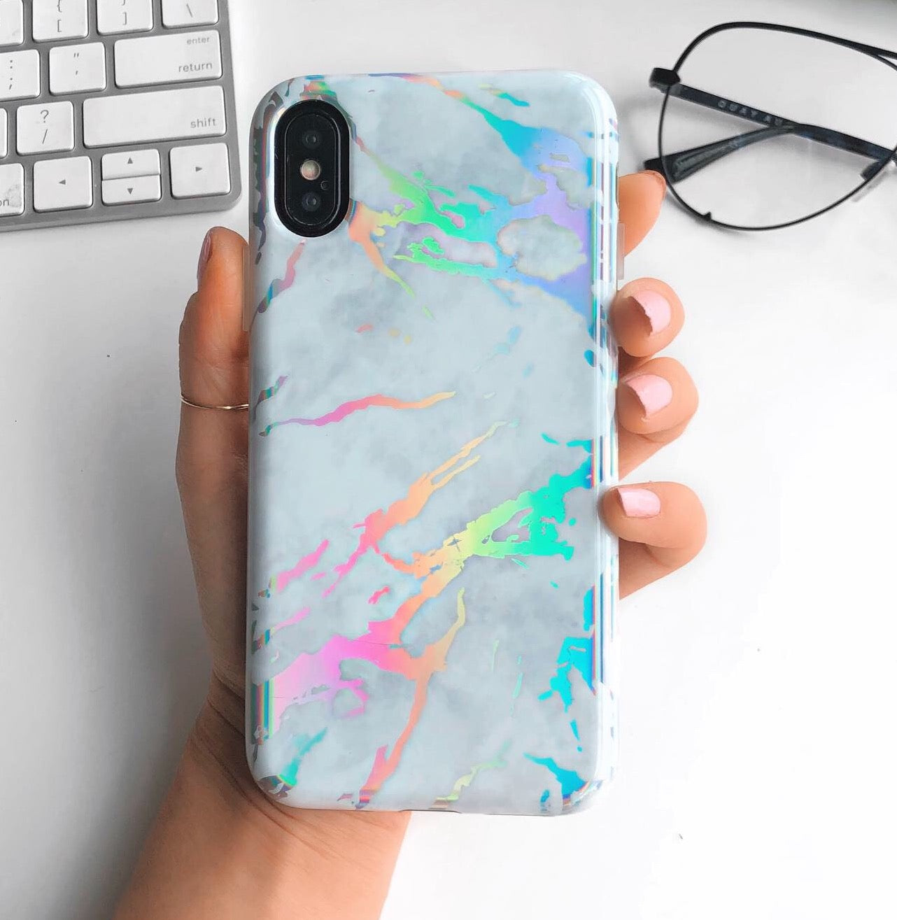 Holo White Marble iPhone Case - Premium Protective Cover for iPhone [Model] | Shatterproof & Scratch-Resistant | Perfect for Everyday Use, Travel & Gifting