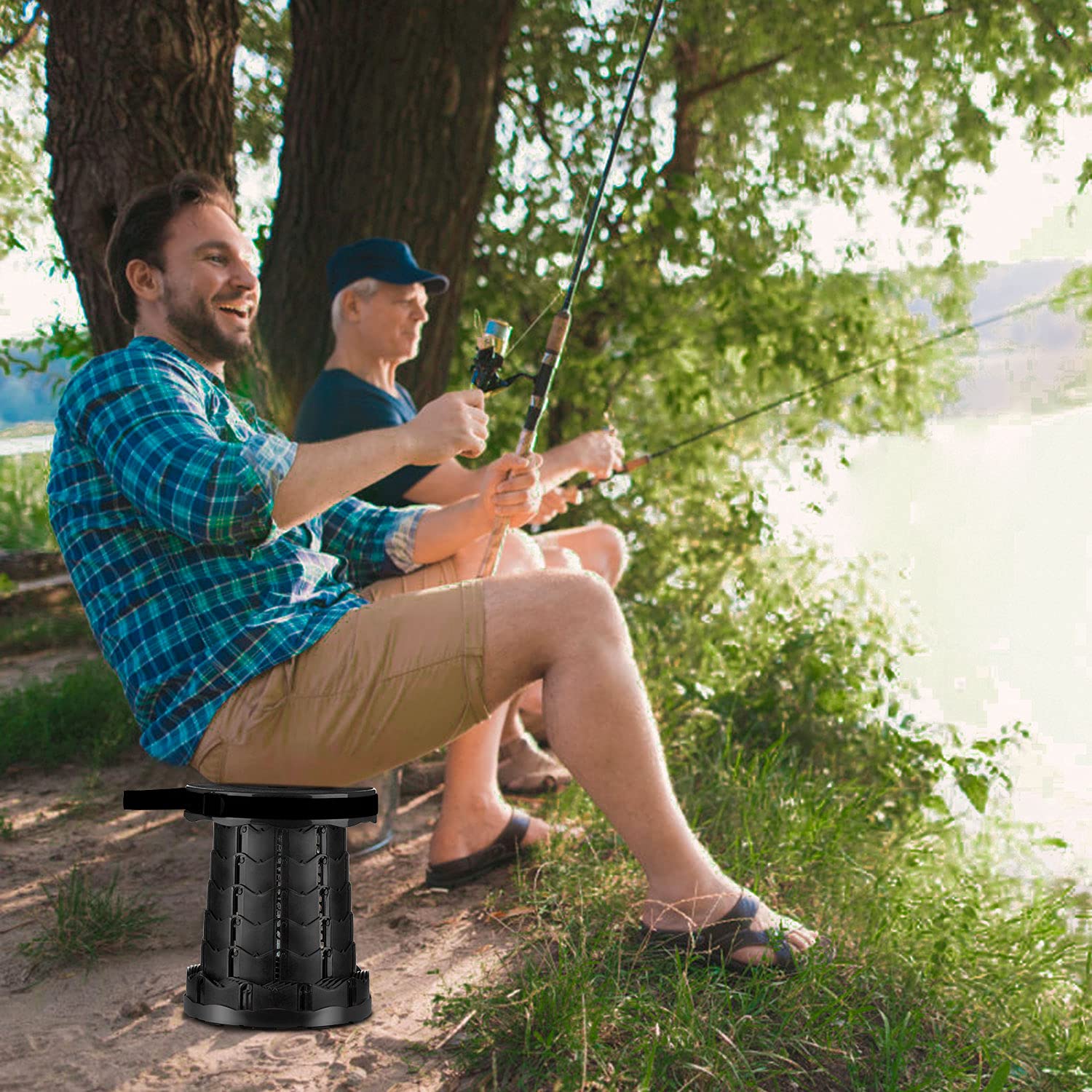 Telescoping Stool - Portable Collapsible Folding Stool with 330 lb Weight Capacity for Camping, Fishing, BBQ, Hiking & Outdoor Activities - Compact Retractable Seat for Travel, Garden, Poolside & Picnics