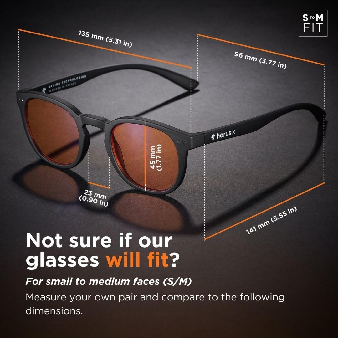 Horus X Round Blue Light Blocking Computer Glasses - Anti-Fatigue Screen Glasses for Small Faces with Urban Amber Lenses | Reduce Eye Strain for Office Work, Gaming & Digital Screen Use