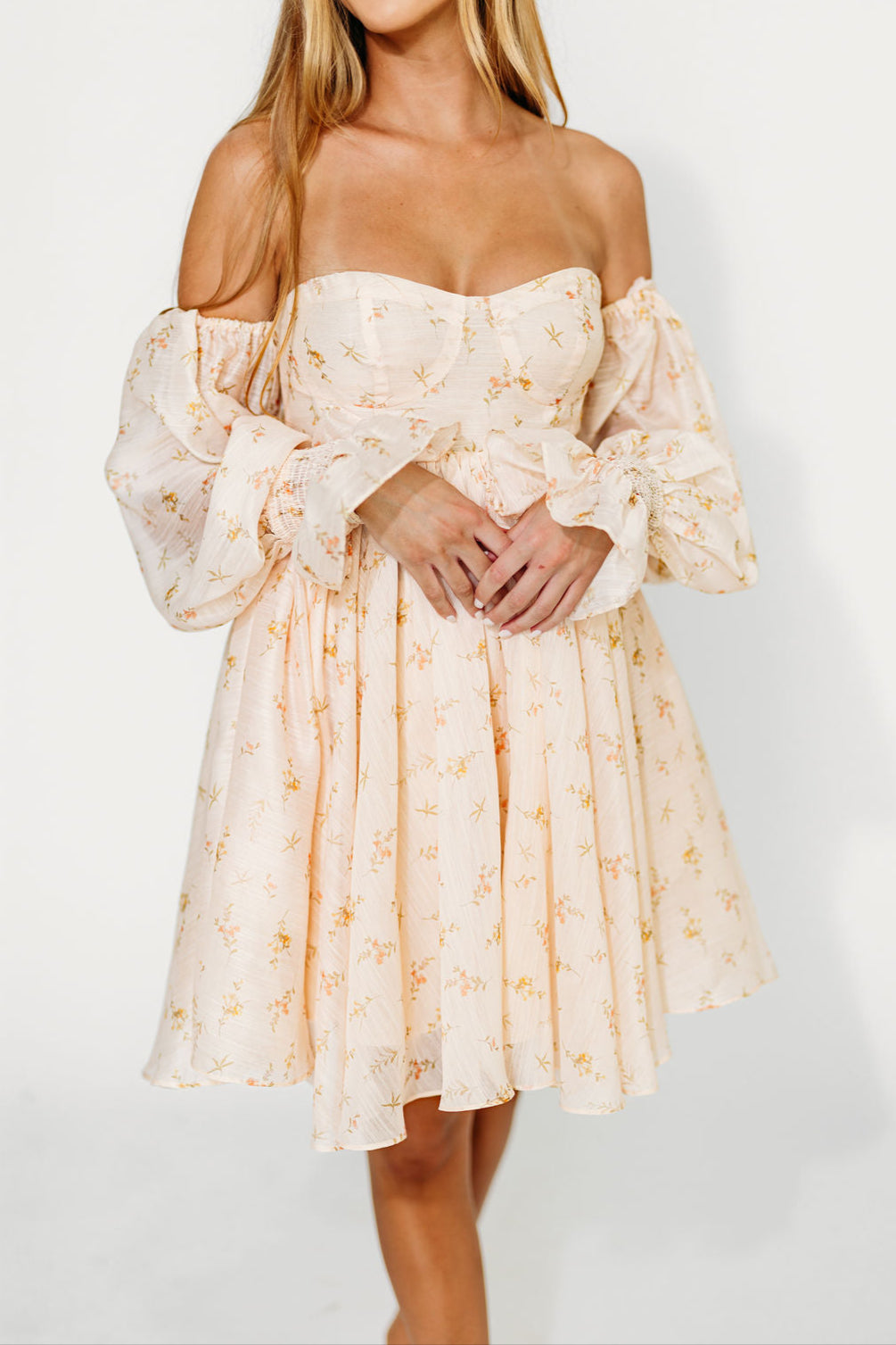 Kennedy Floral Mini Maternity Dress in Cream - Bump Friendly Summer Dress for Pregnancy, Baby Shower & Photoshoot