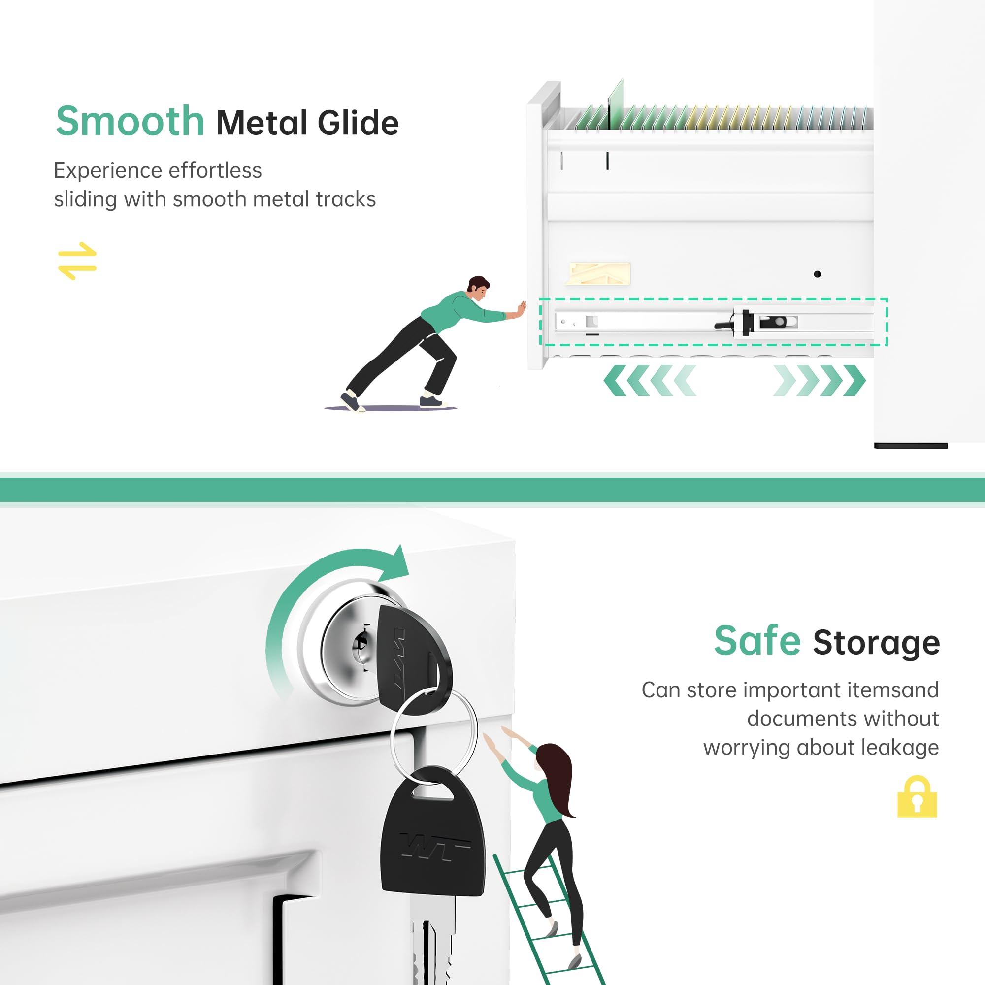 Bonusall 3-Drawer Vertical File Cabinet with Lock - Metal Office Filing Cabinet for Legal/Letter Size Documents, White | Secure Storage for Home & Office Organization with Hanging File Rack