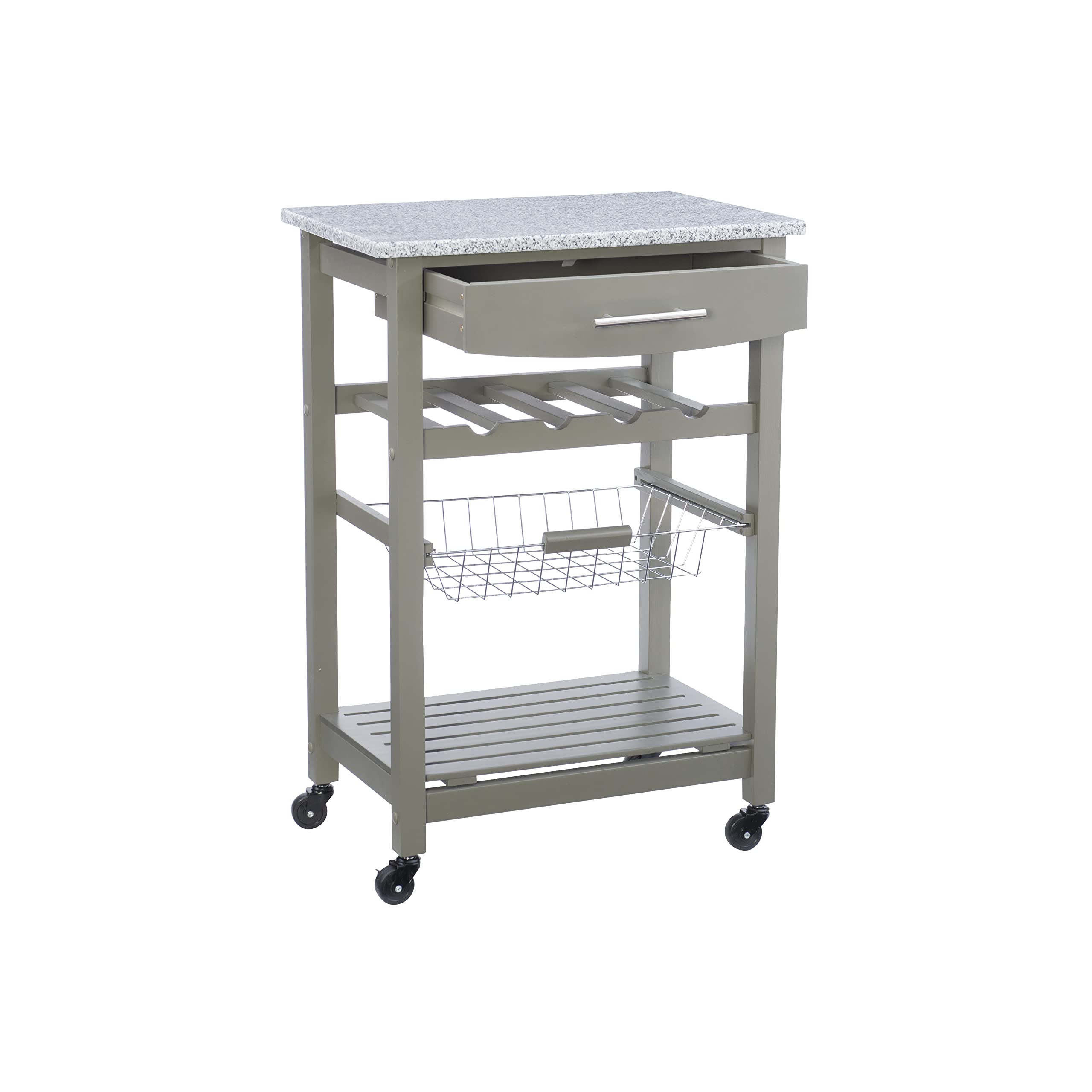 Linon Kitchen Island Cart with Storage, Gray - Rolling Kitchen Island for Small Spaces, Extra Countertop & Cabinet Space for Cooking, Baking & Meal Prep