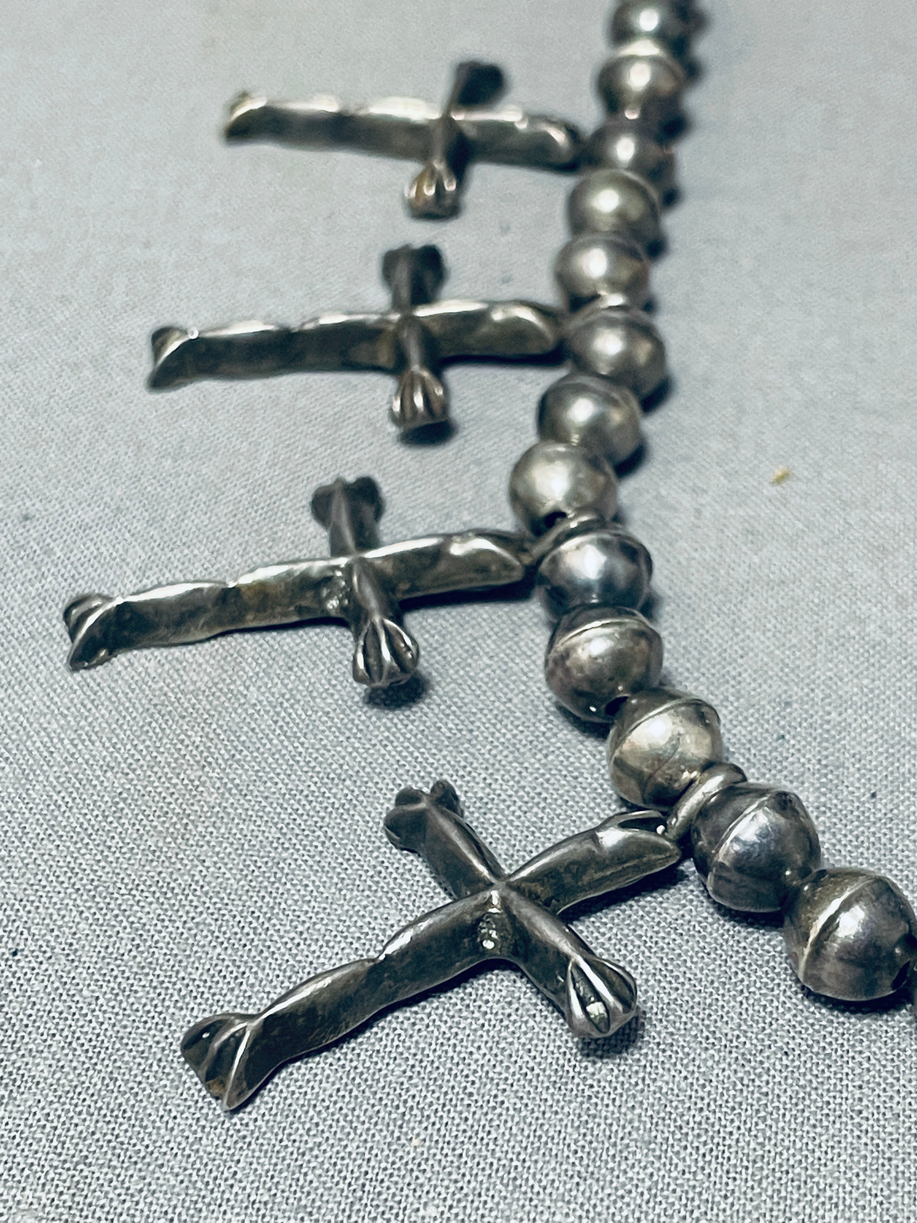 Vintage 1910s-1920s Navajo Sterling Silver Cross Squash Blossom Necklace - Authentic Native American Jewelry for Western Fashion & Boho Style