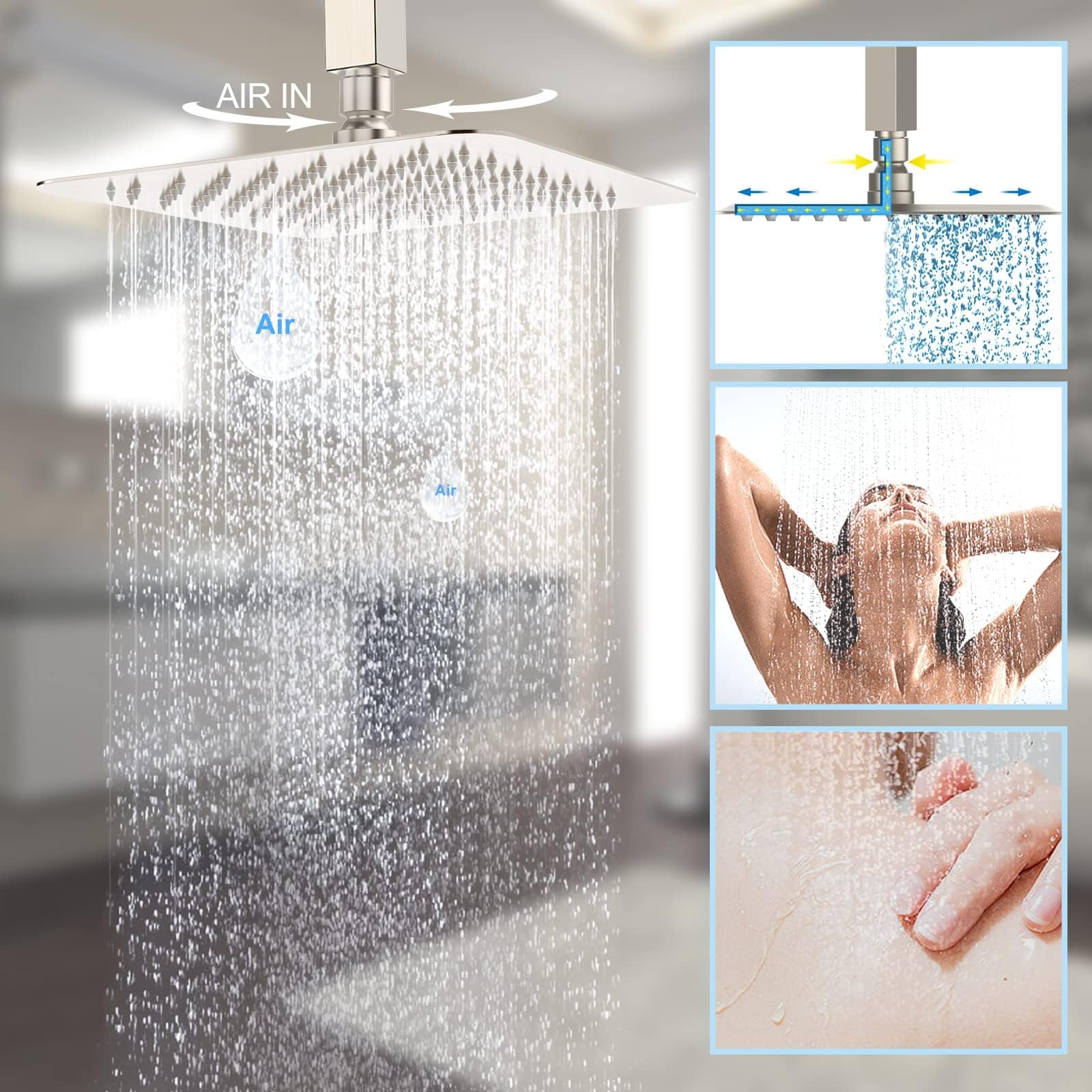 EMBATHER Brushed Nickel Rain Shower System Faucet Set - 12 Inch Rainfall Shower Head with Handheld Sprayer & Valve | Modern Bathroom Upgrade for Spa-Like Experience (Perfect for Master Bath, Guest Bath & Luxury Home Renovations)
