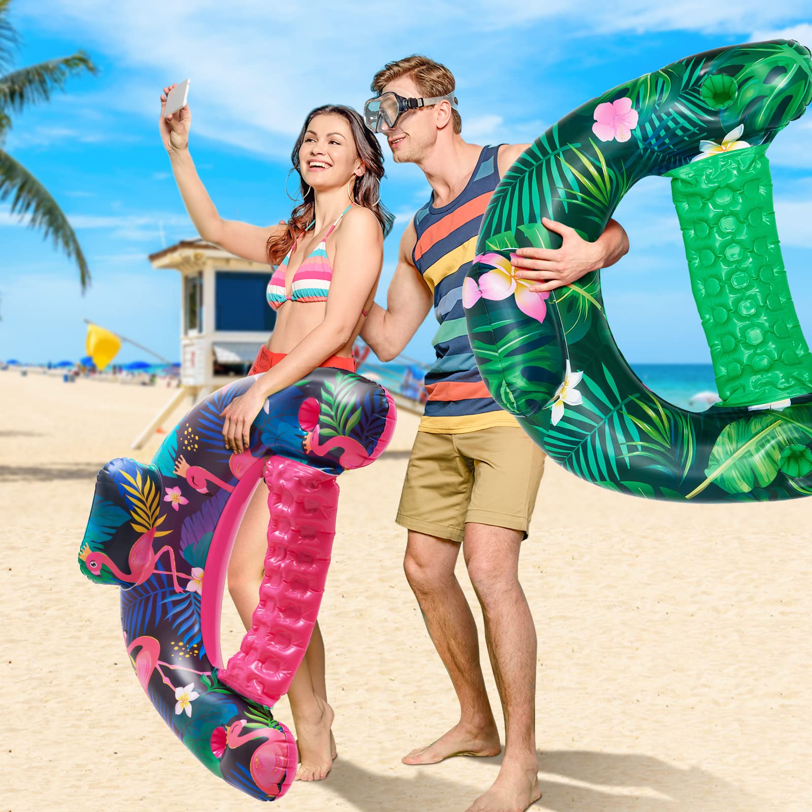 **WERNNSAI Inflatable Pool Float Chair - 2 Pack Portable Water Hammock with Cup Holder & Backrest, Adult Pool Lounger for Swimming, Beach, and Party (Ideal for Relaxing, Sunbathing, and Poolside Drinks)**