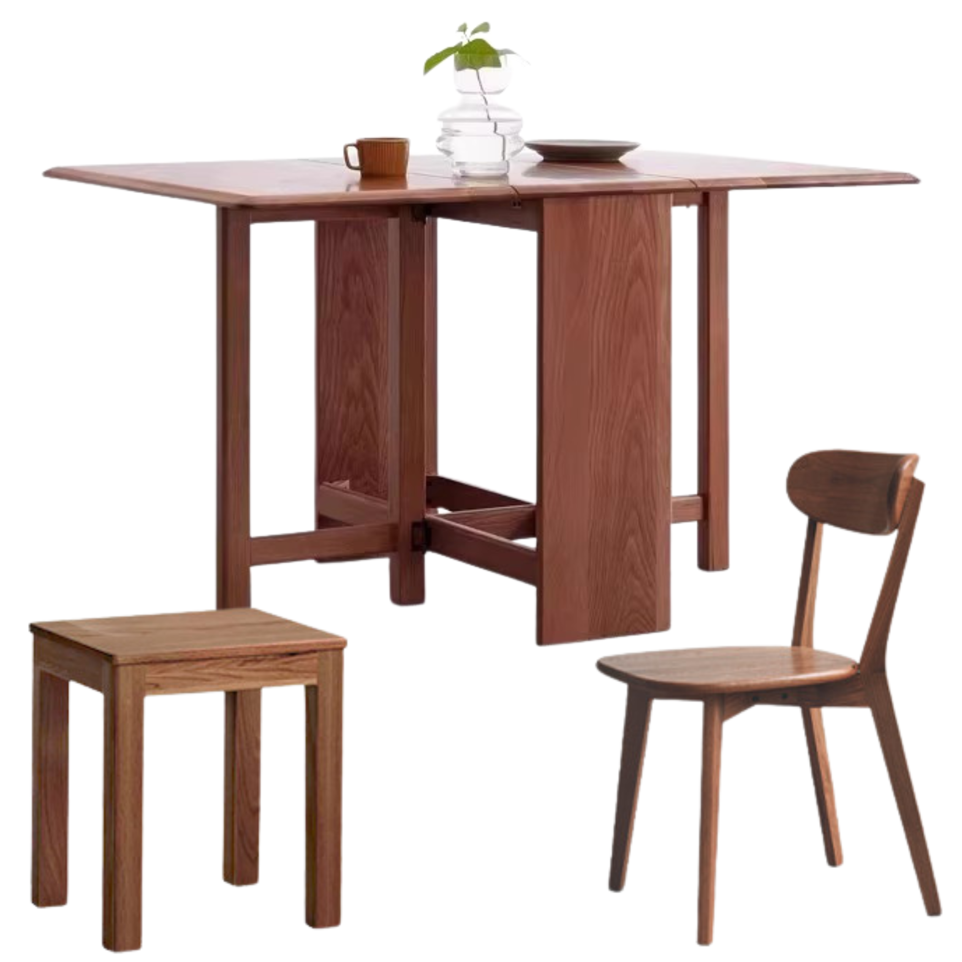 51.1x31.42x29.5 inch / 130x80x75cm / Walnut color / folding dining table + 2 chairs + 2 stools