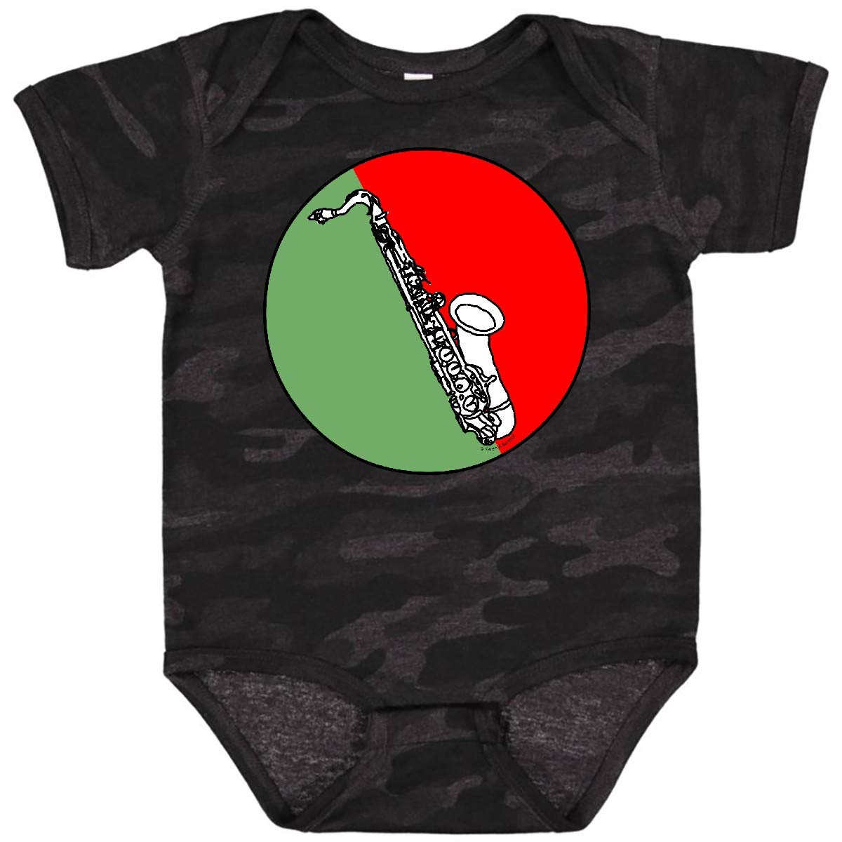 Inktastic Saxophone Red and Green Circle Baby Bodysuit - Cute Musical Themed Onesie for Newborns & Infants - Perfect for Christmas, Gifts, and Music Lovers