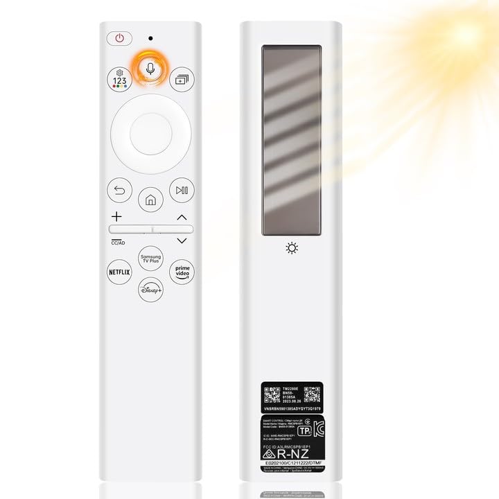 Samsung TV Remote Control Replacement BN59-01391A - Solar Voice Remote Compatible with Samsung Smart TVs 2021-2023 Neo QLED, The Frame & Crystal 4K 8K UHD Series (White) - Perfect for Home Entertainment & Smart TV Control