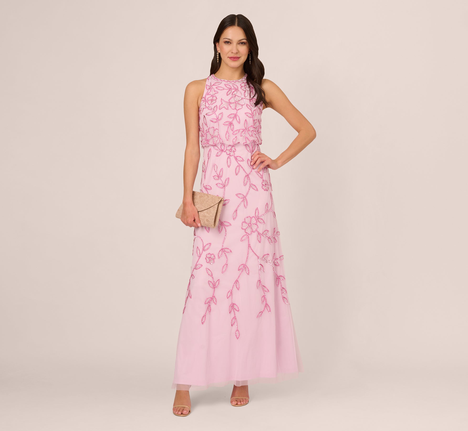 Elegant Sleeveless Blouson Mermaid Gown with Jasmine Beading - Pink Lace Formal Dress for Prom, Evening Gala & Special Occasions