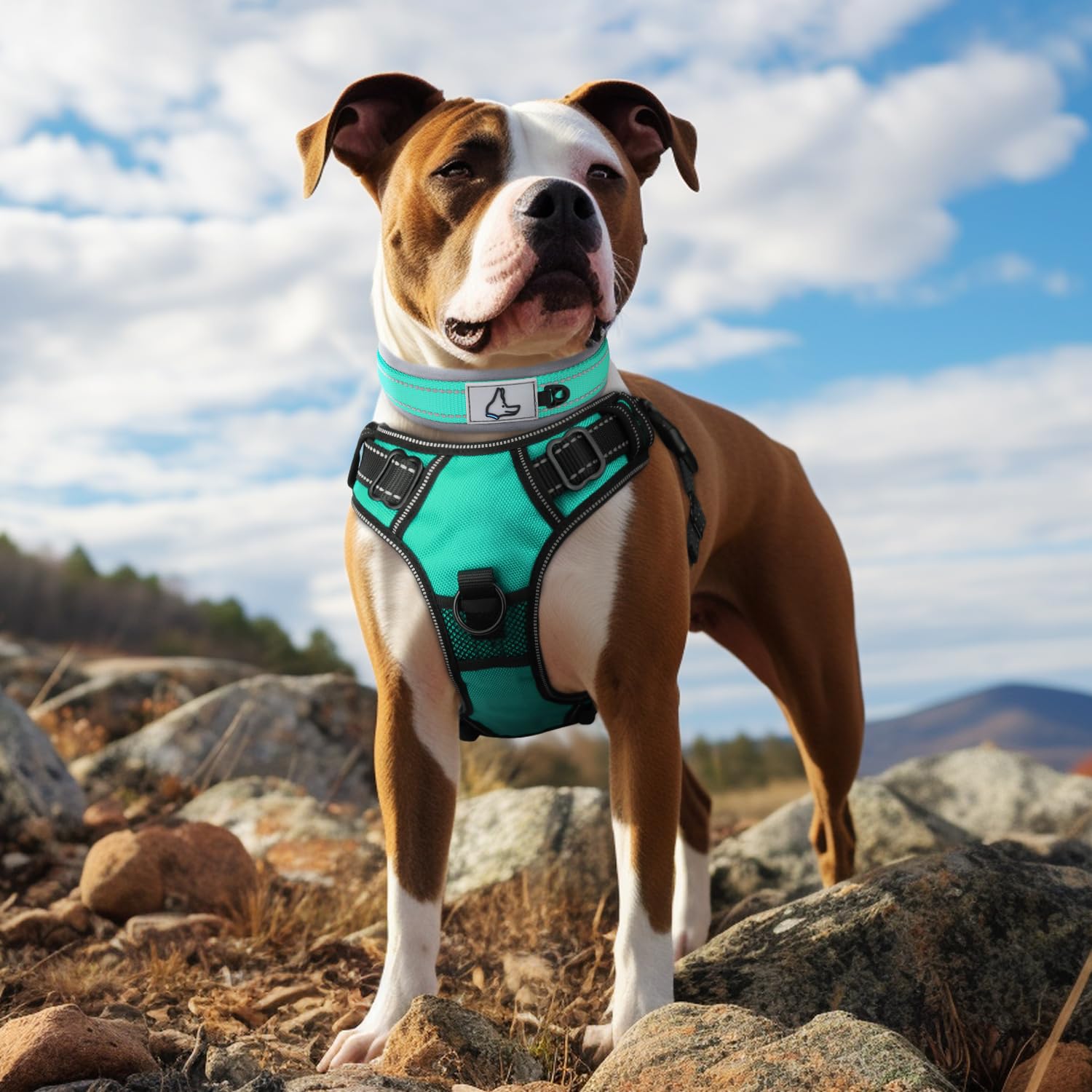 Joytale Neoprene Padded Adjustable Reflective Dog Collar for Medium Dogs - Heavy Duty Pet Collar with Durable Metal Buckle - Perfect for Walking, Training & Outdoor Adventures (Teal, Size M)