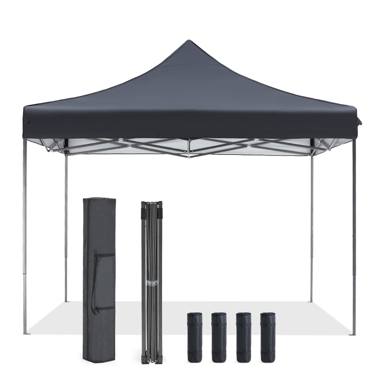 Sweetcrispy 10x10 Pop Up Canopy Tent - Heavy Duty Waterproof Portable Shade with Sand Bags for Outdoor Parties, Backyard Events, Camping & Beach - Dark Grey Shelter