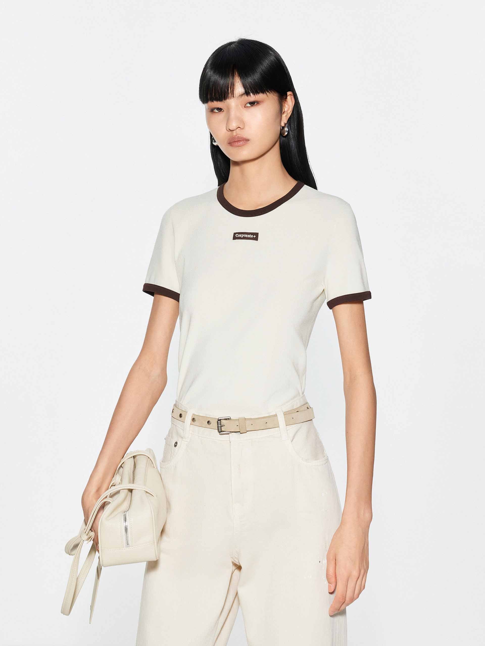 Stylish Contrast Color Round Neck T-Shirt for Women - Trendy Casual & Everyday Wear - Perfect for Outings, Work & Relaxation