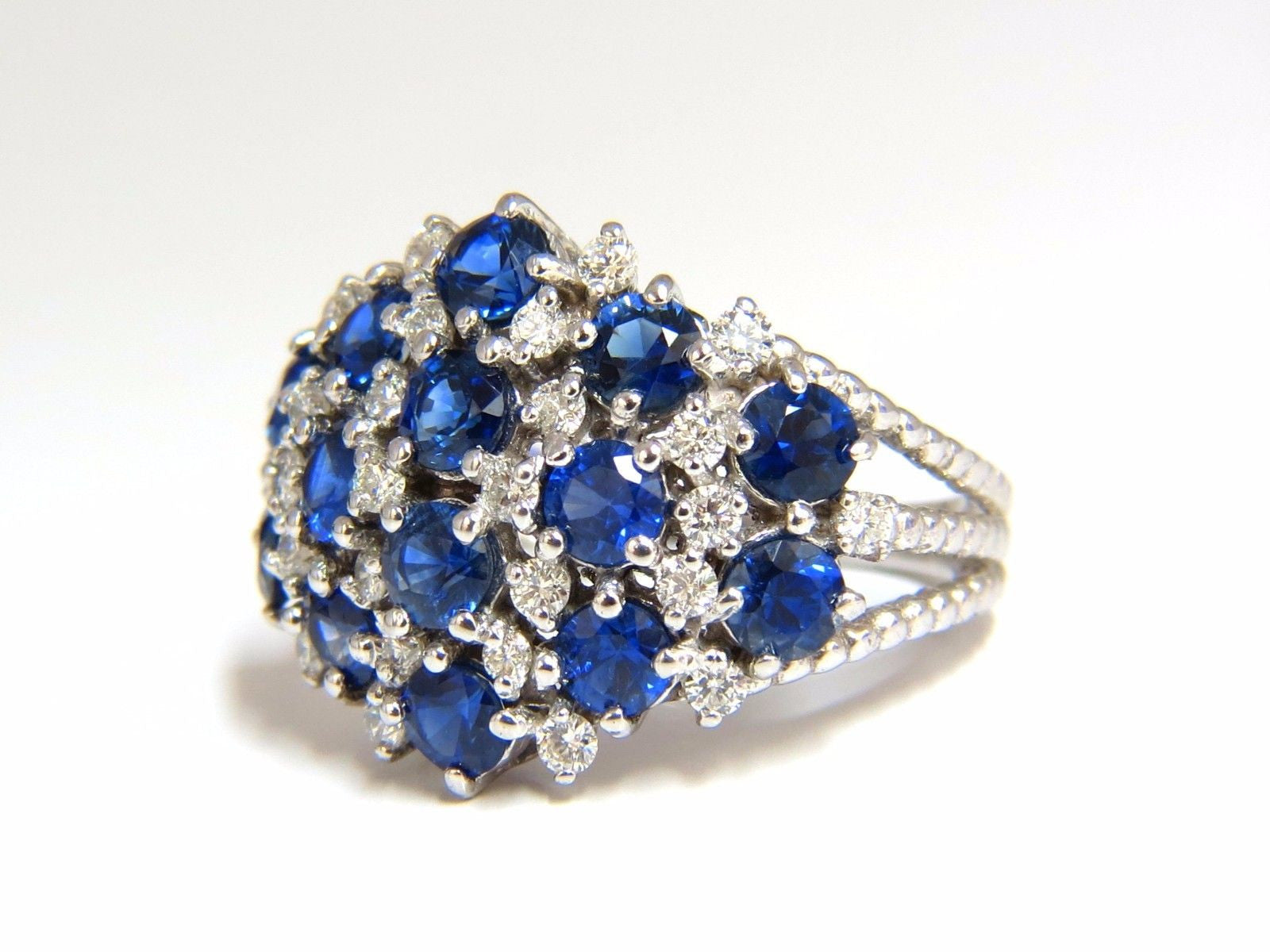 3.60ct Natural Blue Sapphire & Diamond Cocktail Ring in 14K Gold - Elegant Dome Split Shank Design for Evening Parties, Weddings & Special Occasions