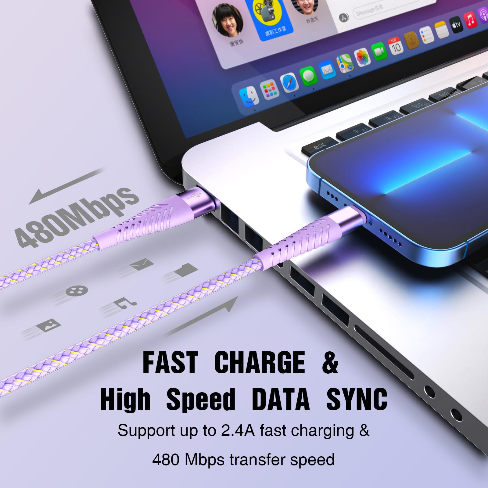 Apple MFi Certified iPhone Fast Charger Cable 6FT 3-Pack - Nylon Braided Lightning to USB Charging Cord for iPhone 14/13/12 Pro Max/12 Pro/11/X/8 - Durable & Tangle-Free (Perfect for Home, Office & Travel)