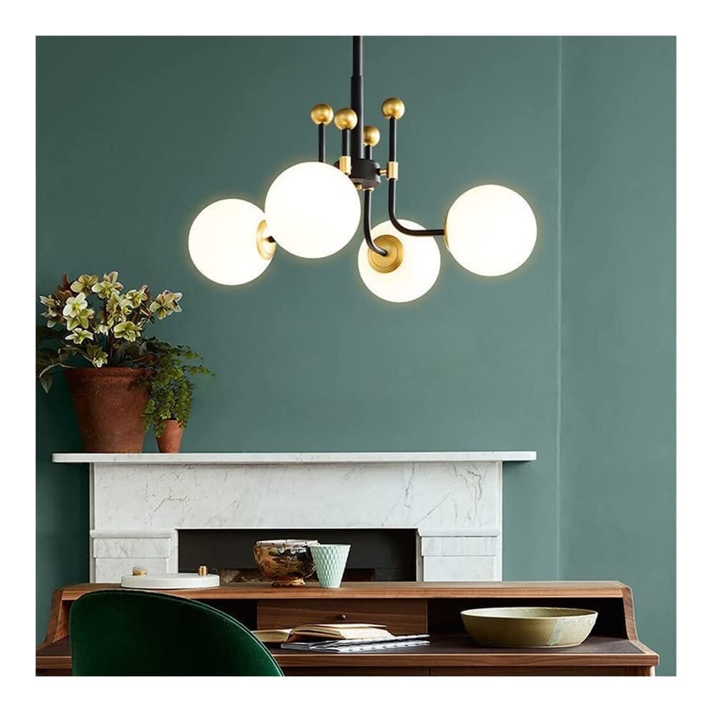 Nordic Magic Bean Glass Chandelier - Milk White Postmodern Pendant Light Fixture for Ceiling, 4-Light Hanging Lamp for Living Room, Bedroom, Dining Room & Study | Perfect for Modern Home Decor & Cozy Ambiance