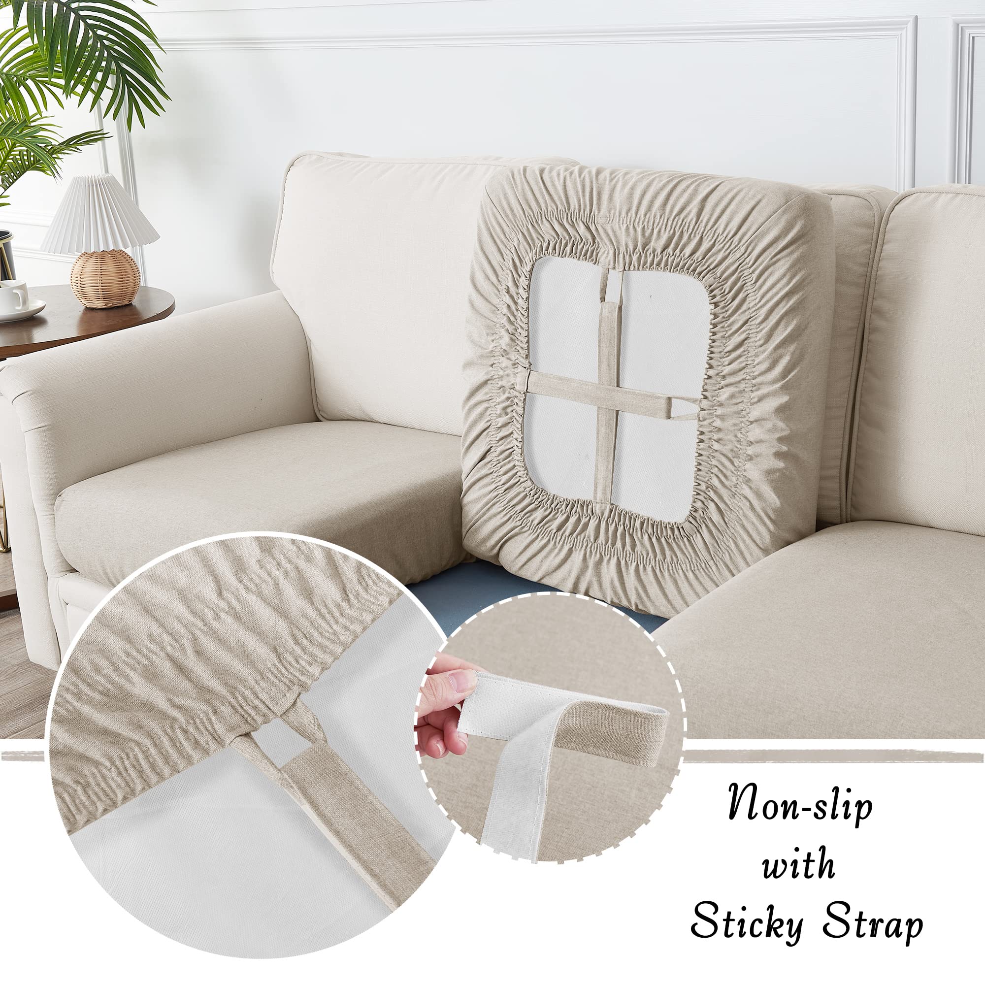 StangH Linen Sofa Cushion Covers - 3-Piece Set with Anti-Slip Design, Elastic Closure & Velcro Tiebacks for Couches, Chairs, Benches - Perfect for Living Room, Bedroom, Backyard & Cabana (Taupe)