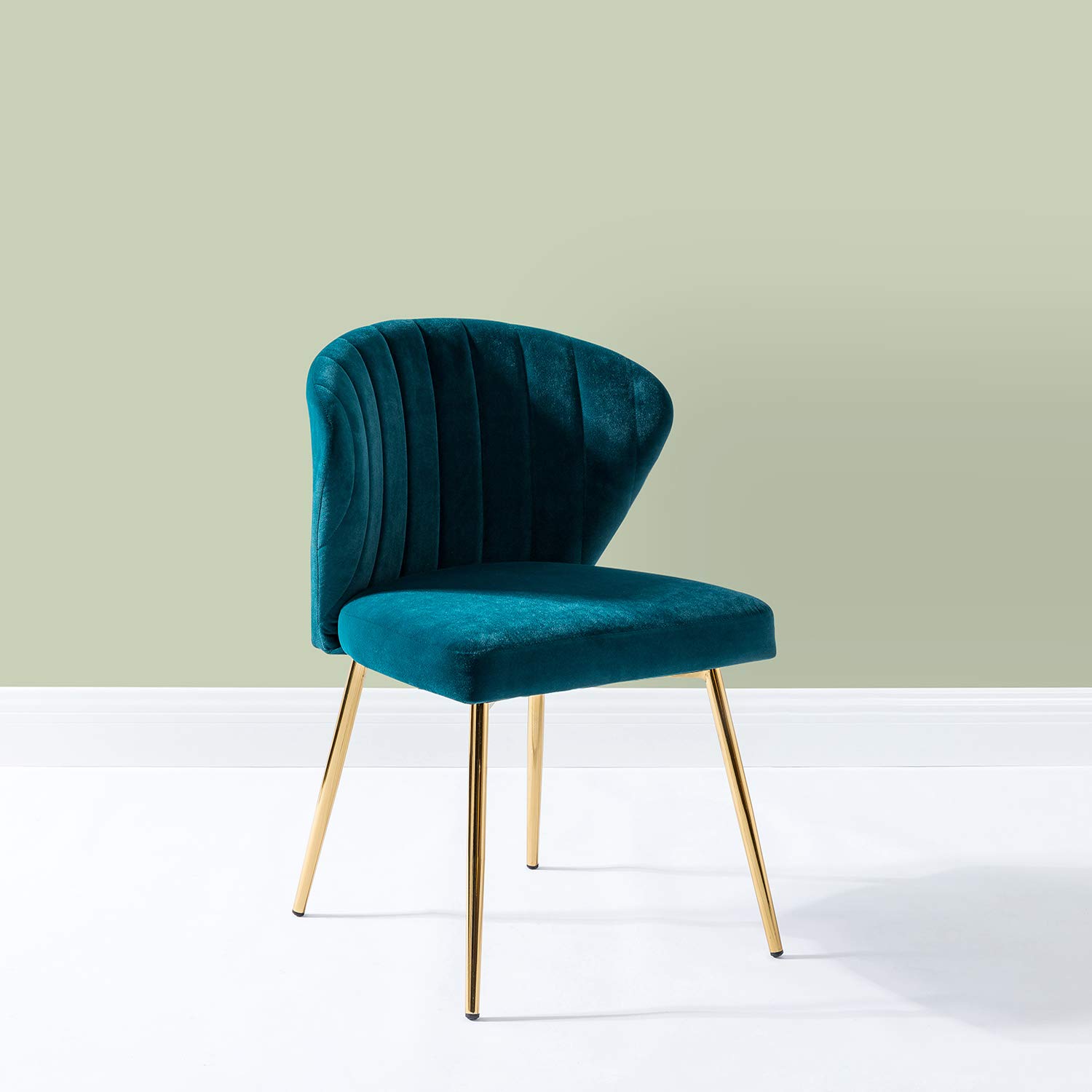 TINA'S HOME Modern Velvet Dining Chairs with Gold Metal Legs - Tufted Back Accent Chair for Living Room, Kitchen, Bedroom & Beauty Salon - Teal Blue Upholstered Side Chair for Home Decor & Patio Seating