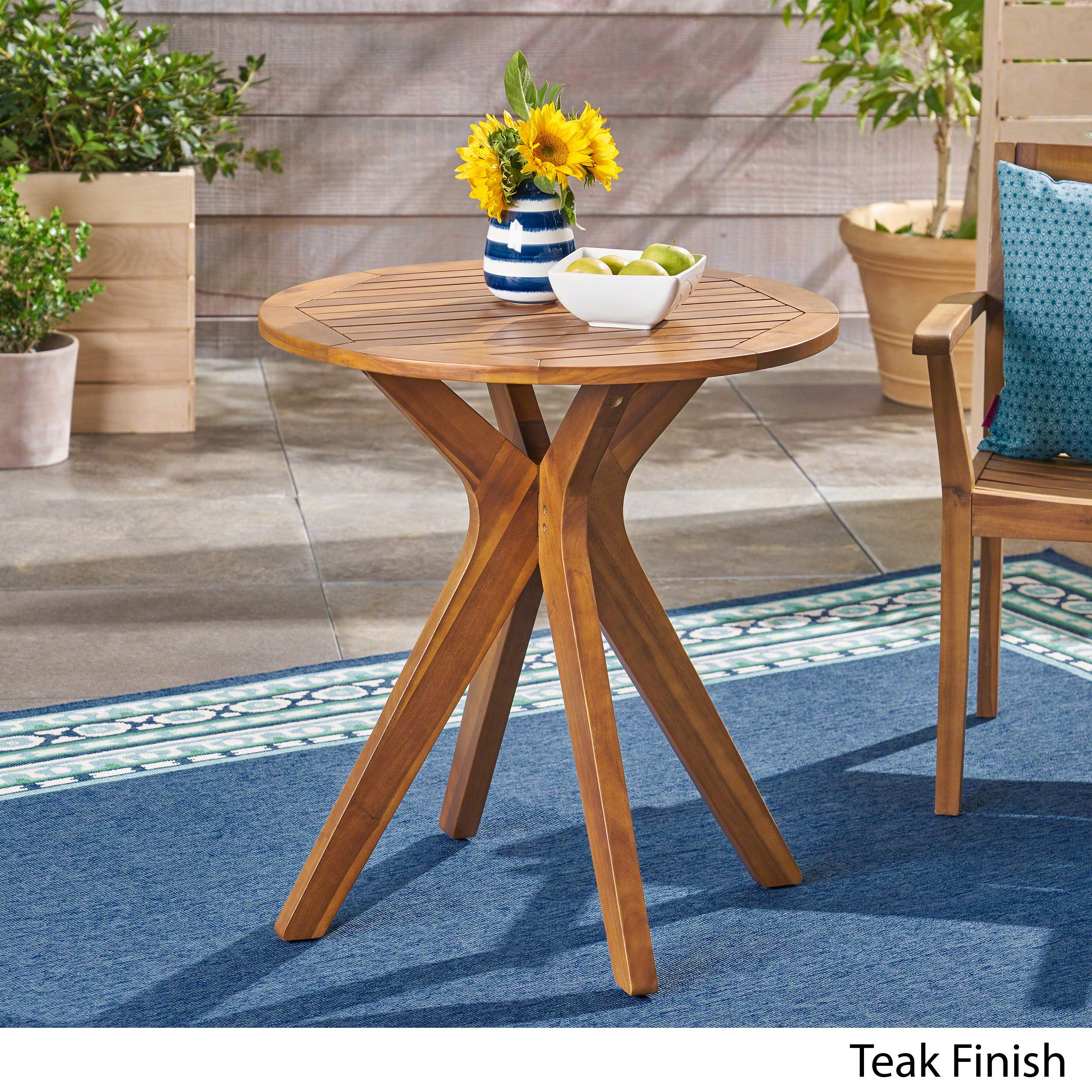 Premium Acacia Wood Outdoor Bistro Table with X-Leg Design - Weather-Resistant Teak Finish - Perfect for Patio, Garden & Backyard Dining
