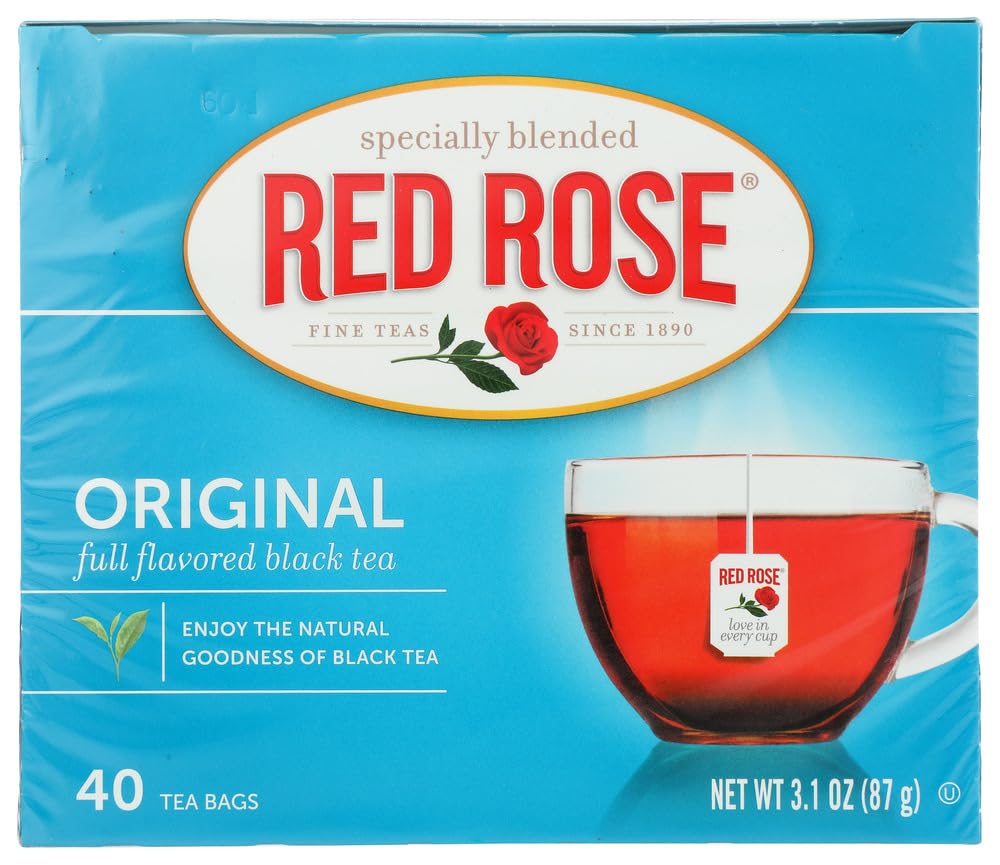 Premium Red Rose Original Black Tea - 40 Tea Bags (6-Pack) | Rich Flavor & Aroma | Perfect for Morning Boost, Afternoon Relaxation & Iced Tea Making