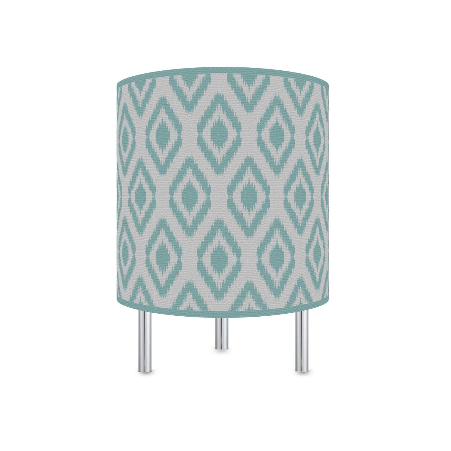 LED Desk Lamp with 16 Color Rechargeable Bulb - 5 Level Dimmer & Remote Control - Ikat Aqua Canvas Printed Table Light with Chrome Standoffs - Perfect for Home Office, Study & Bedroom Lighting - Made in USA