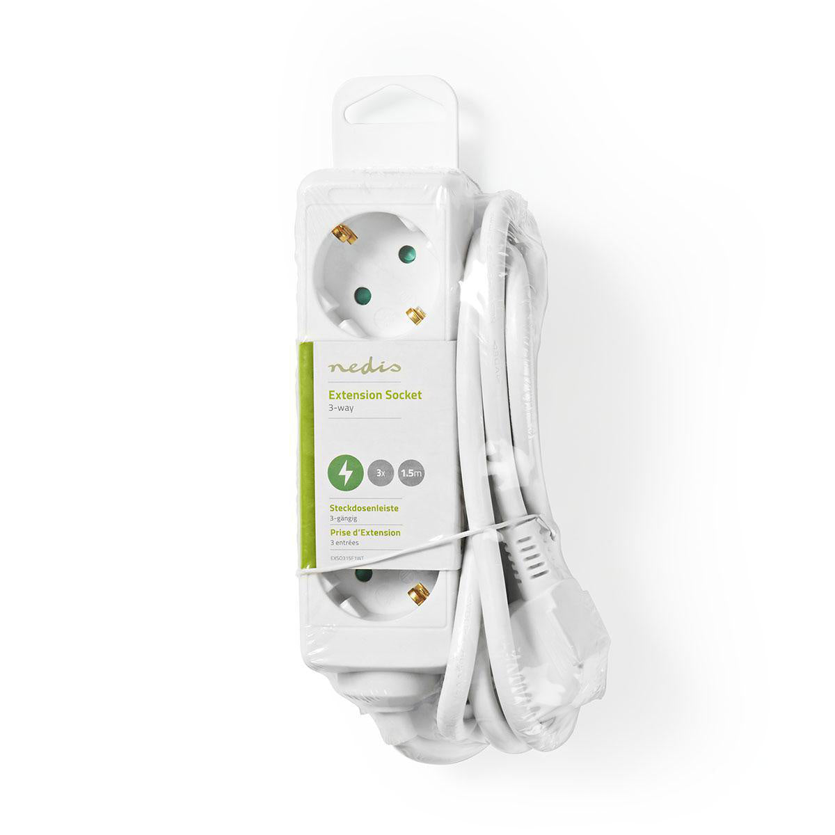 3-Way Grounded Power Strip with 16A Capacity & 1.5m Cable - Perfect for Home Office, Kitchen Appliances, and Entertainment Systems