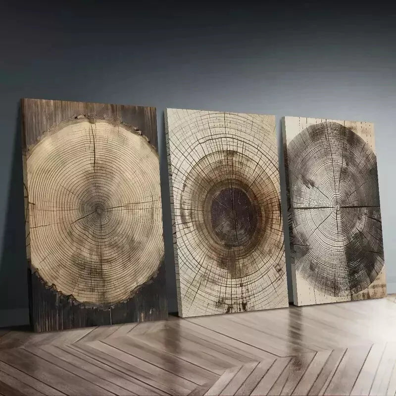 3-Piece Organic Wood Grain Texture Wall Art Set - Framed Canvas 50x70cm - High Quality Print - 100% Australian Made - Ready to Hang - Perfect for Living Room, Bedroom & Office Decor